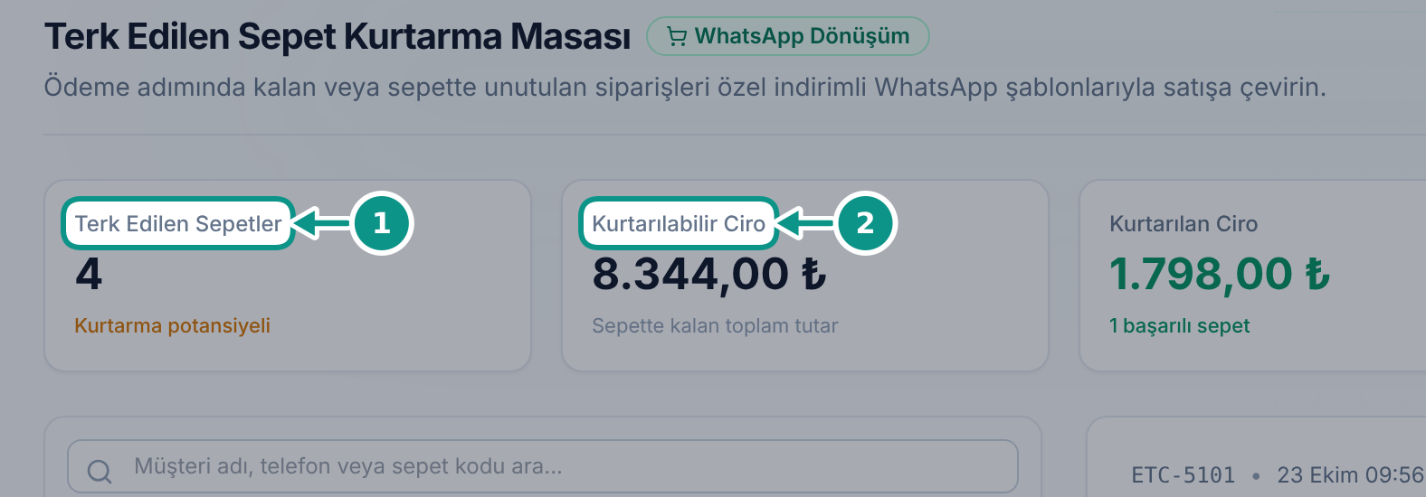 Terk edilen sepetleri takip etmek: Sepet özetini okuyun