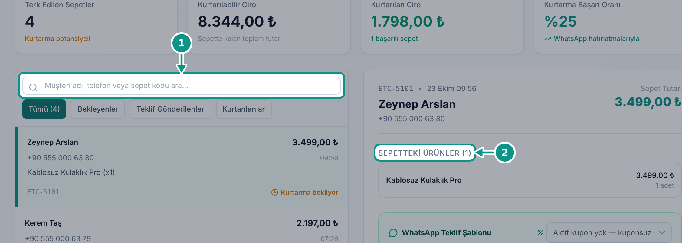 Terk edilen sepetleri takip etmek: Sepet aramasını bulun