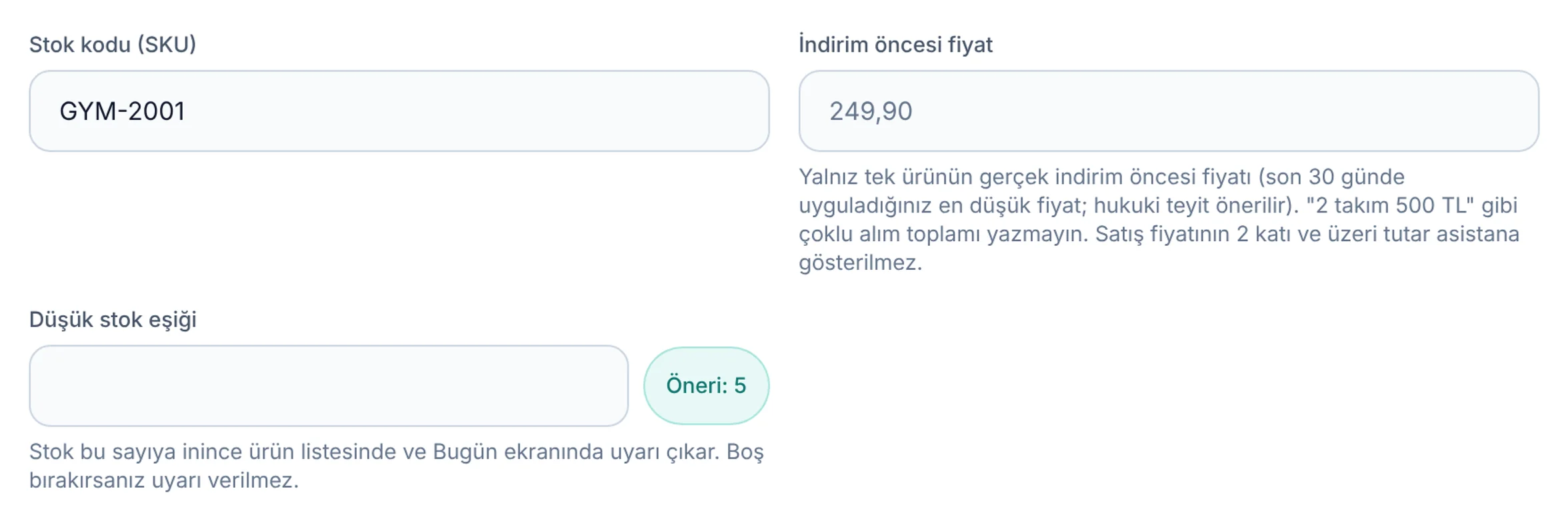 Stok kodu için yakın görünüm