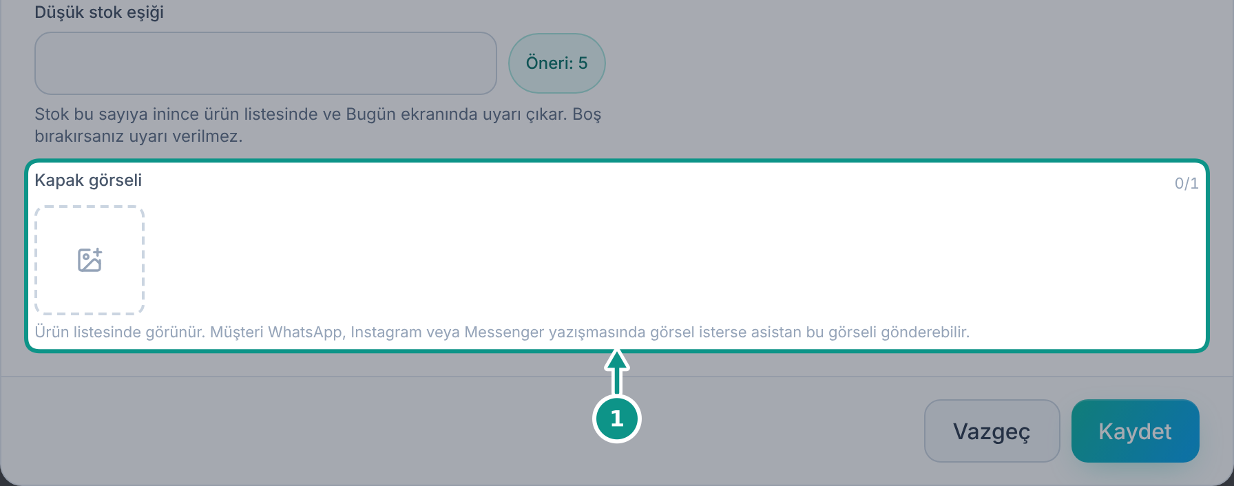 Ürüne renk, seçenek ve görsel bilgisi eklemek: Kapak görselini tanıyın