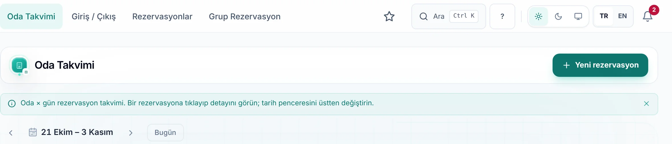 Yeni rezervasyon için yakın görünüm