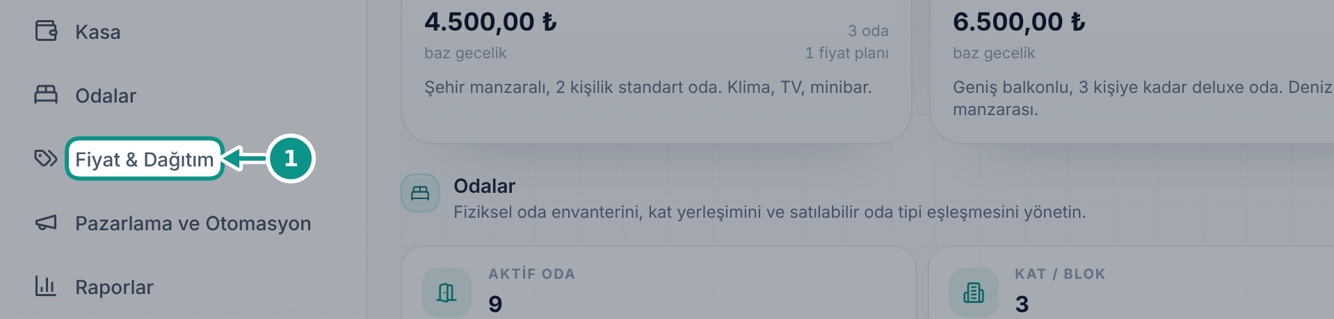 Oda tiplerini ve fiyat takvimini incelemek: Fiyat ve dağıtım alanını açın