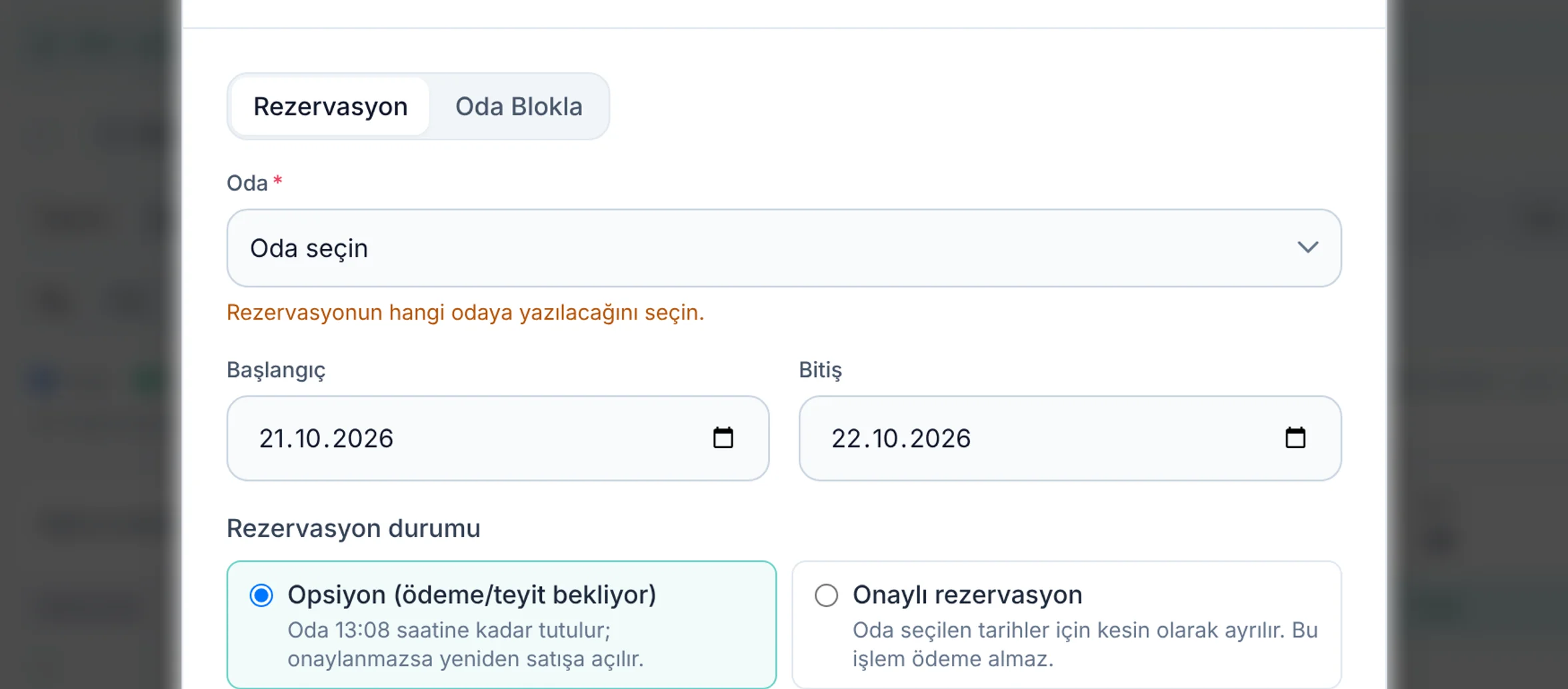Oda için yakın görünüm