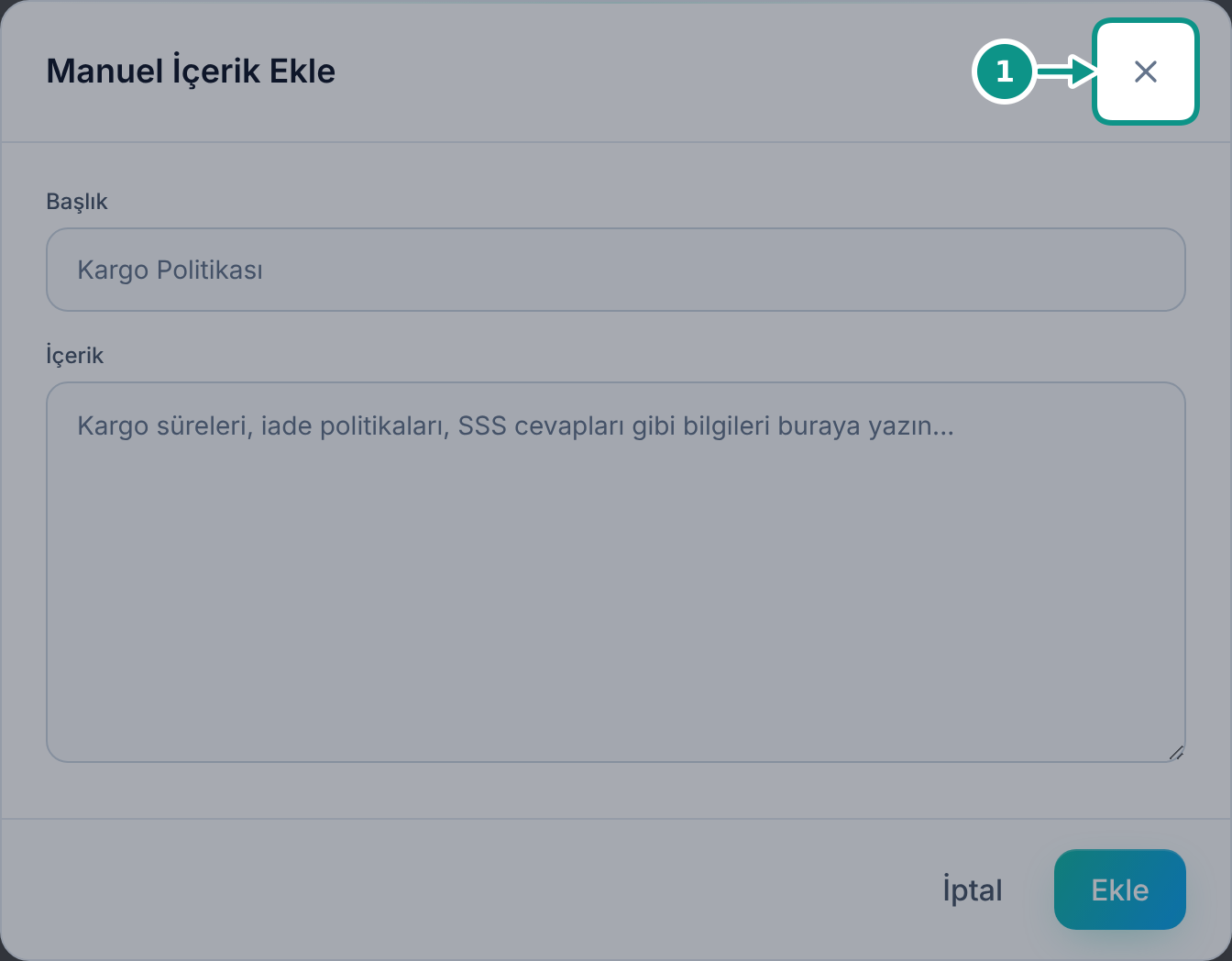 Bilgi Bankası ve Asistan Kurallarını kullanmak: Kaynak penceresini kapatın