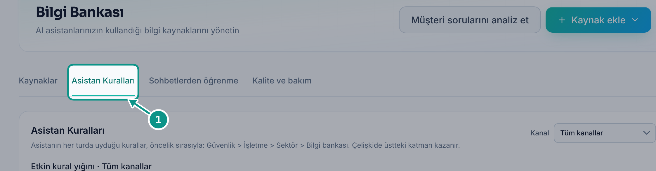 Bilgi Bankası ve Asistan Kurallarını kullanmak: Asistan Kurallarını açın
