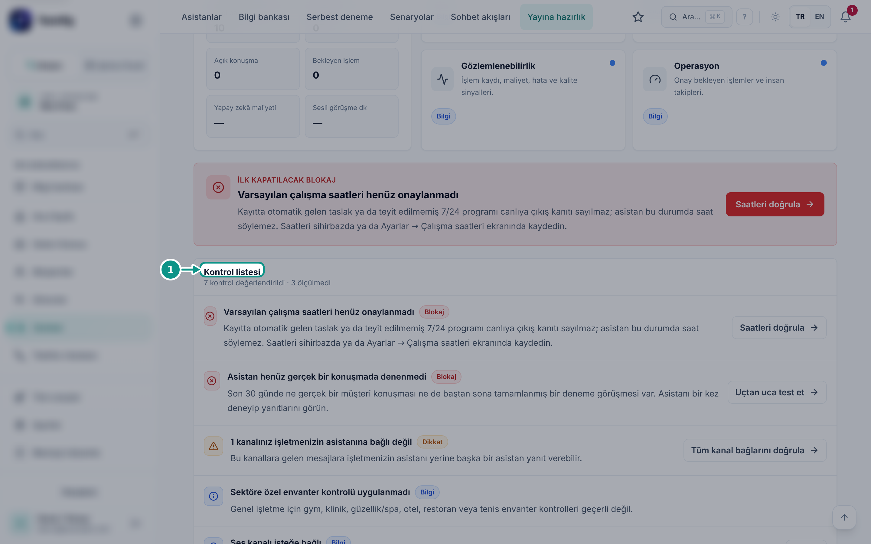 Canlıya hazırlık listesini okumak: Kontrol listesindeki eksikleri ayırın