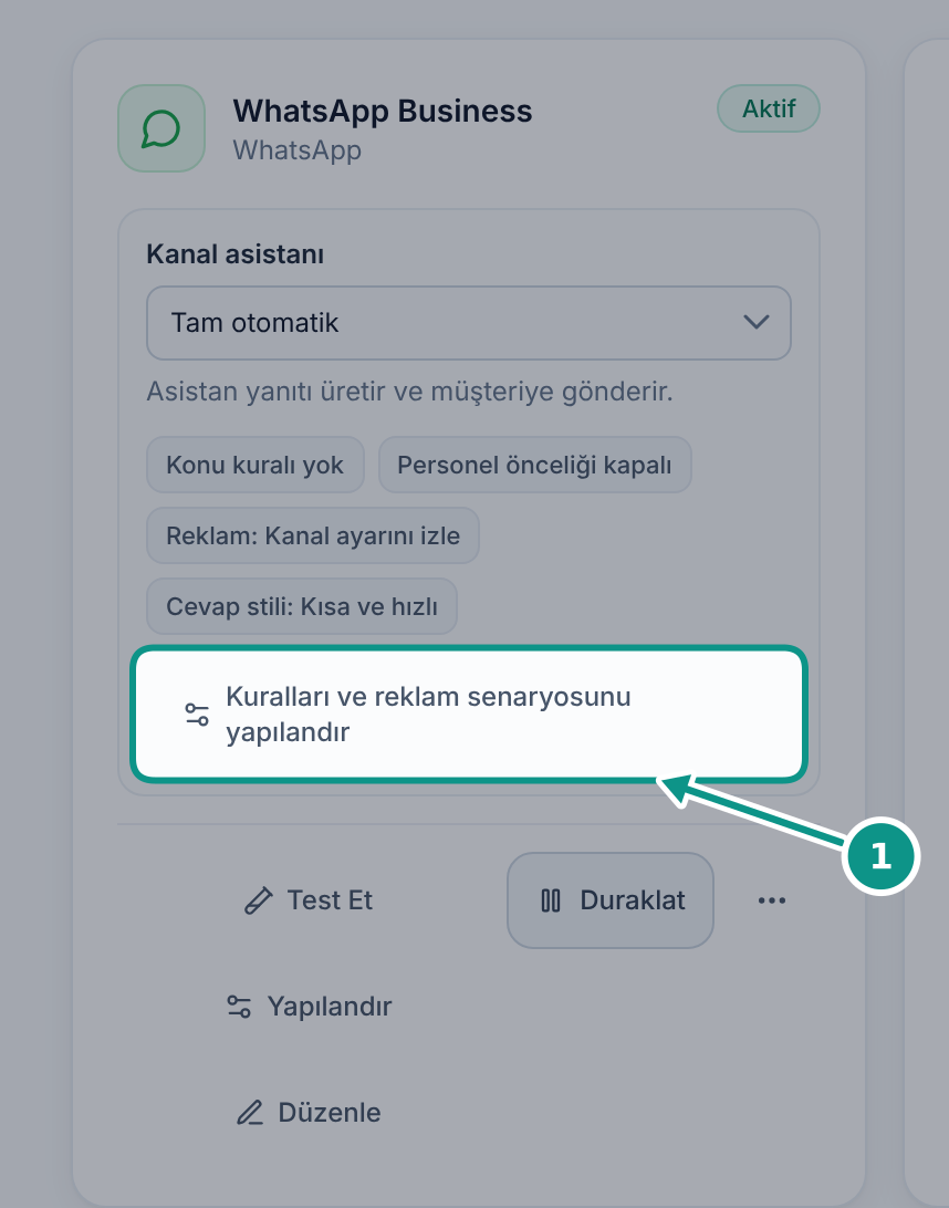 Kanalın asistan kipini seçmek: Ayrıntılı görünümü açın