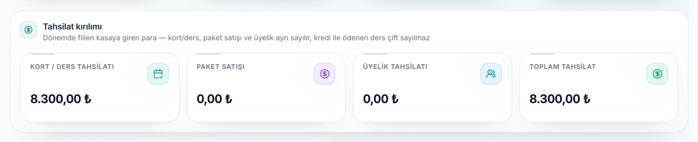 Tahsilat kırılımı için yakın görünüm