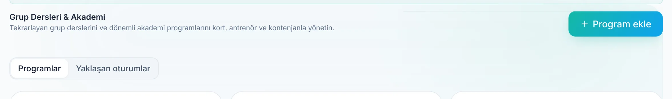 Ders ve antrenör programını incelemek: Program görünümlerini tanıyın