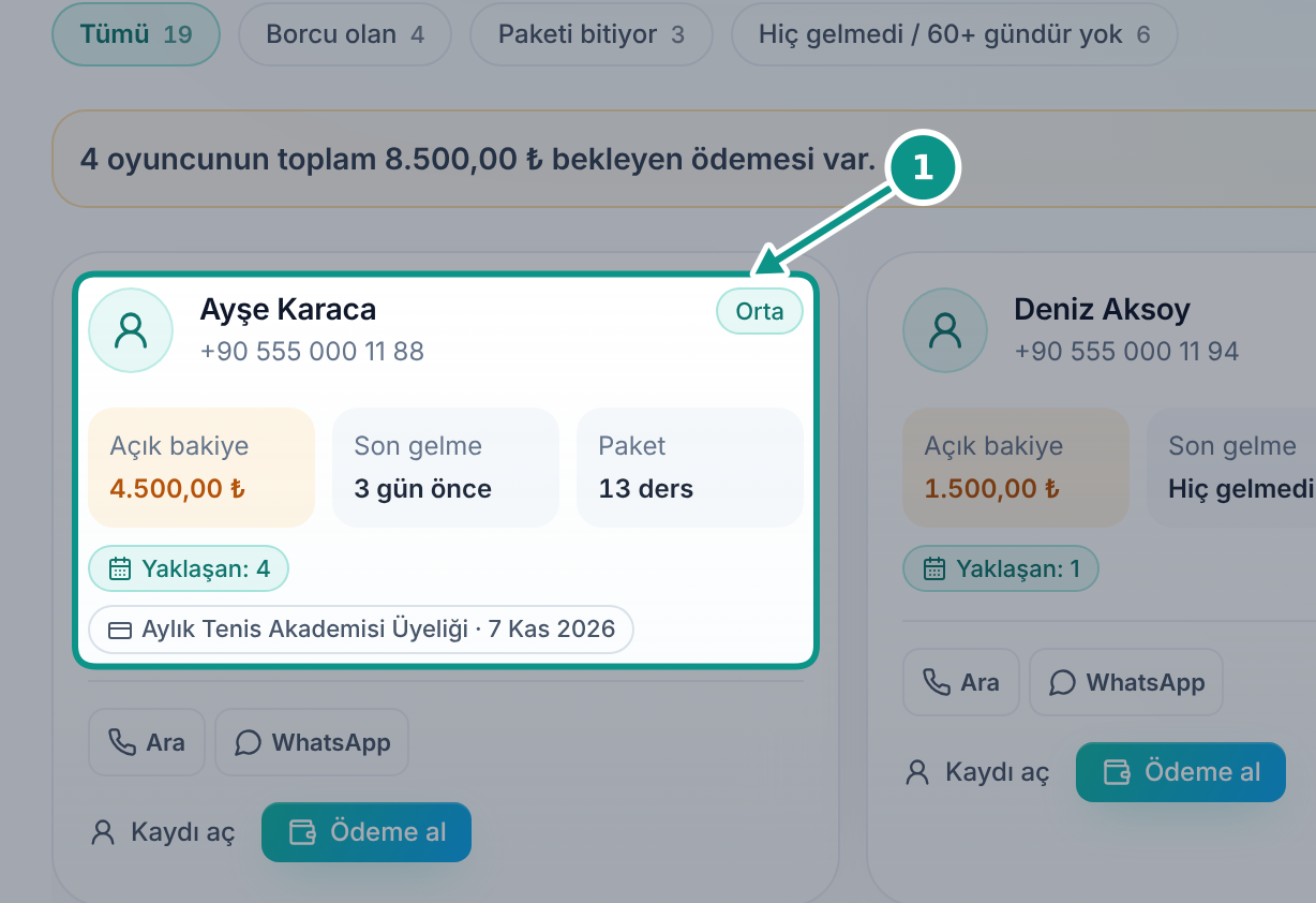 Oyuncu kartını ve ClubFlow bağlantısını okumak: Oyuncu kartını açın
