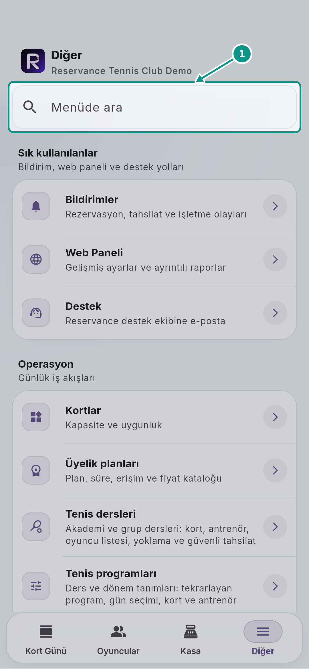 Hesap, bildirim tercihleri ve güvenli çıkış: Menüde arayın