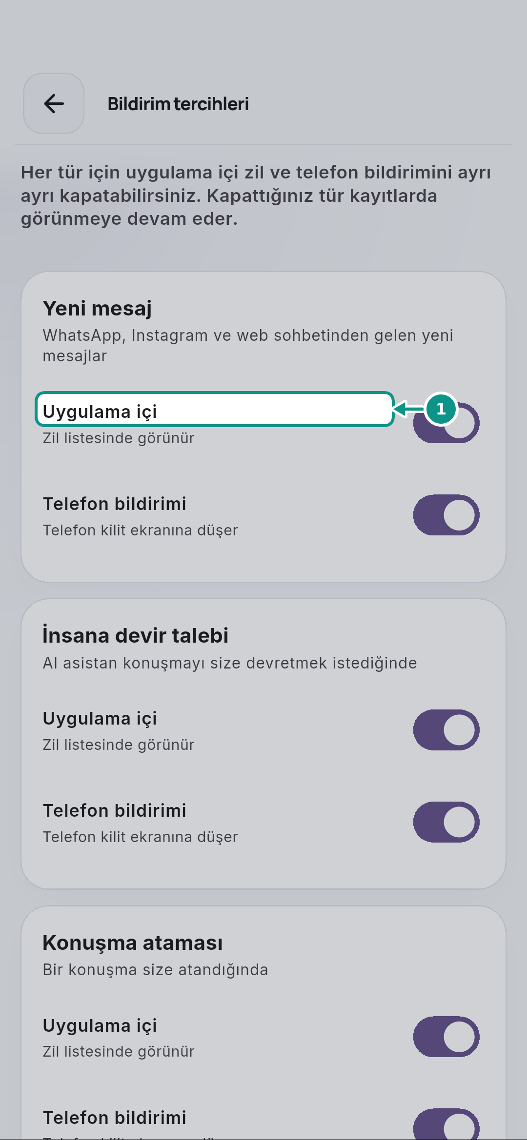 Hesap, bildirim tercihleri ve güvenli çıkış: Uygulama içini ayırın