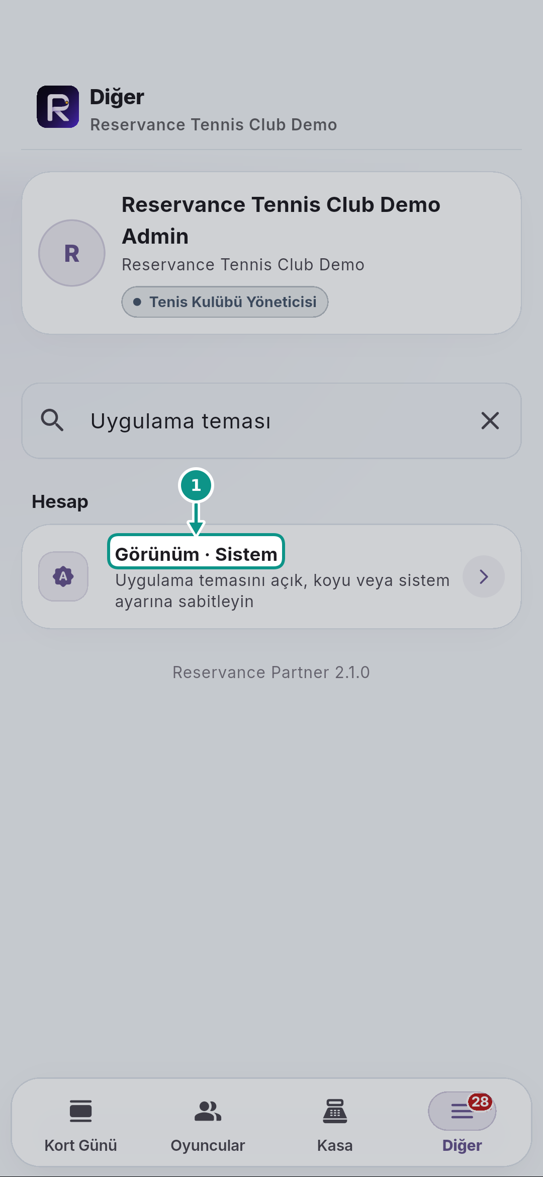 Hesap, bildirim tercihleri ve güvenli çıkış: Görünüm seçeneklerini açın