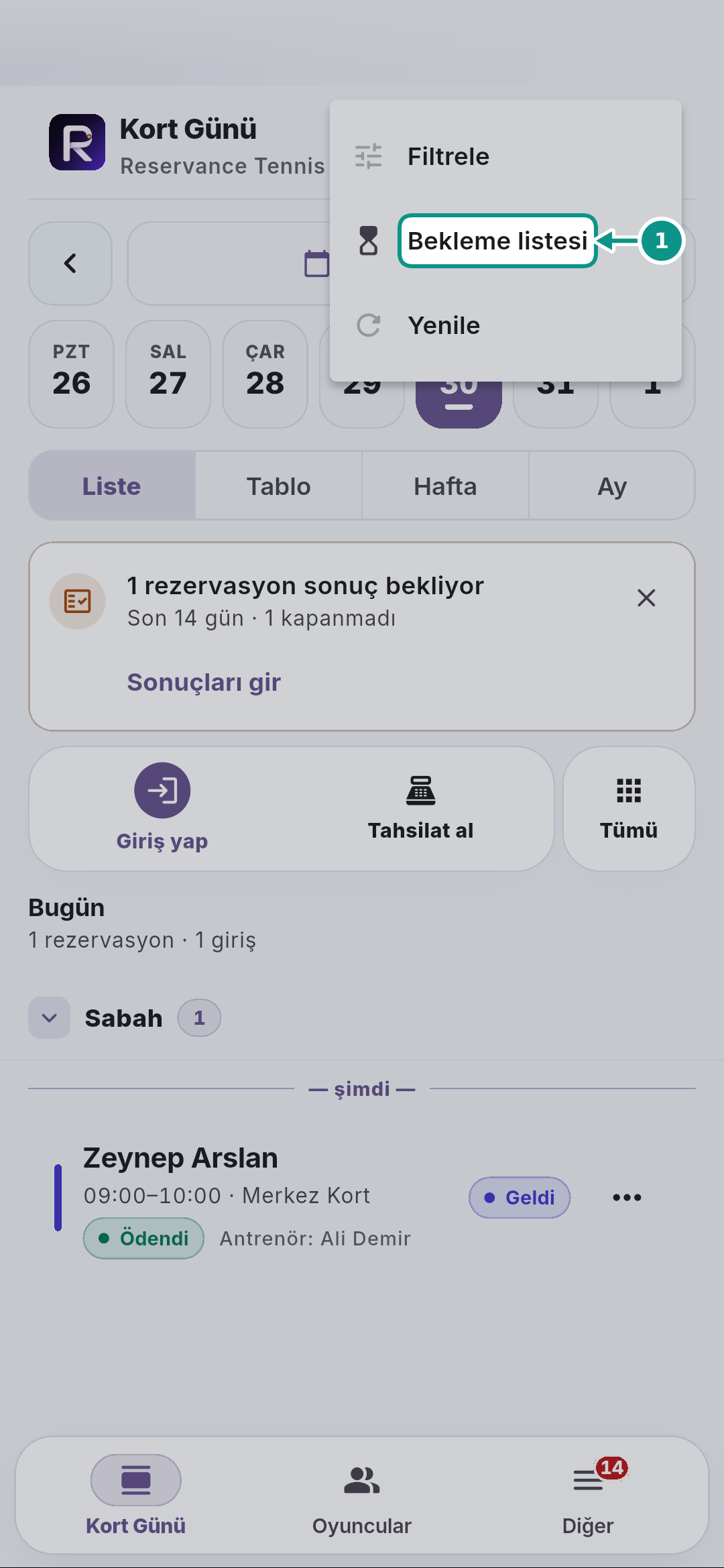 Bekleme listesinden uygun saat teklifini hazırlamak: Bekleme listesini açın