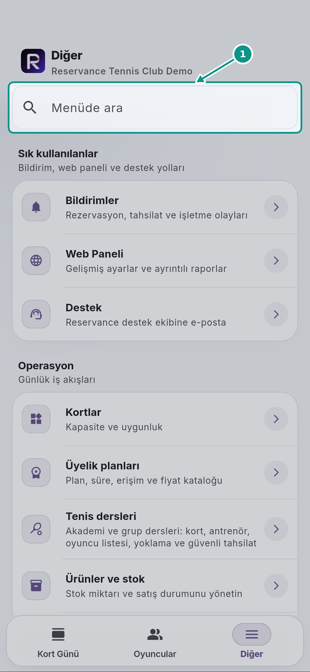 Bildirimleri ve bekleyen günlük işleri takip etmek: Menüde arayın
