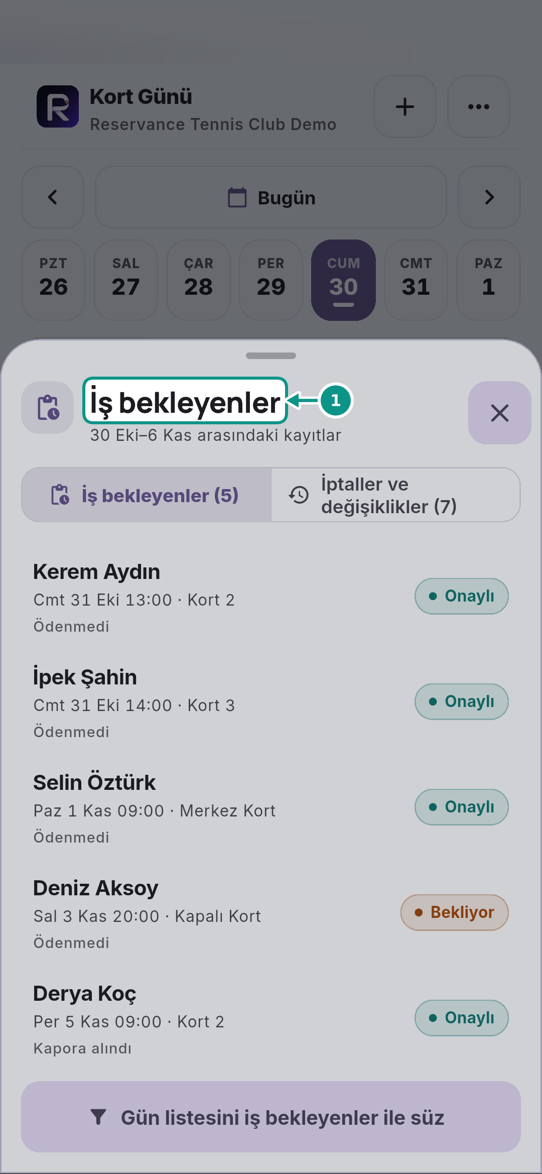Bildirimleri ve bekleyen günlük işleri takip etmek: Tarih kapsamını okuyun
