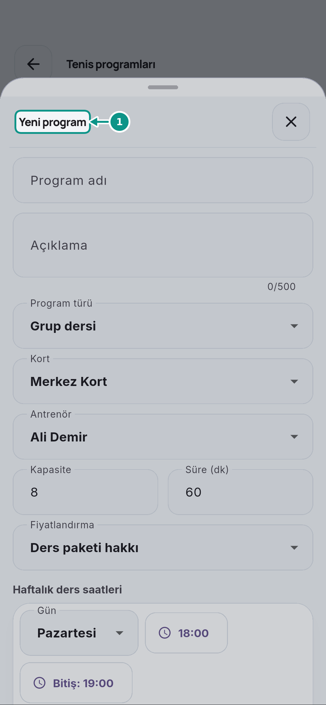 Tenis programları ve günlük dersleri ayırmak: Programdan geri dönün