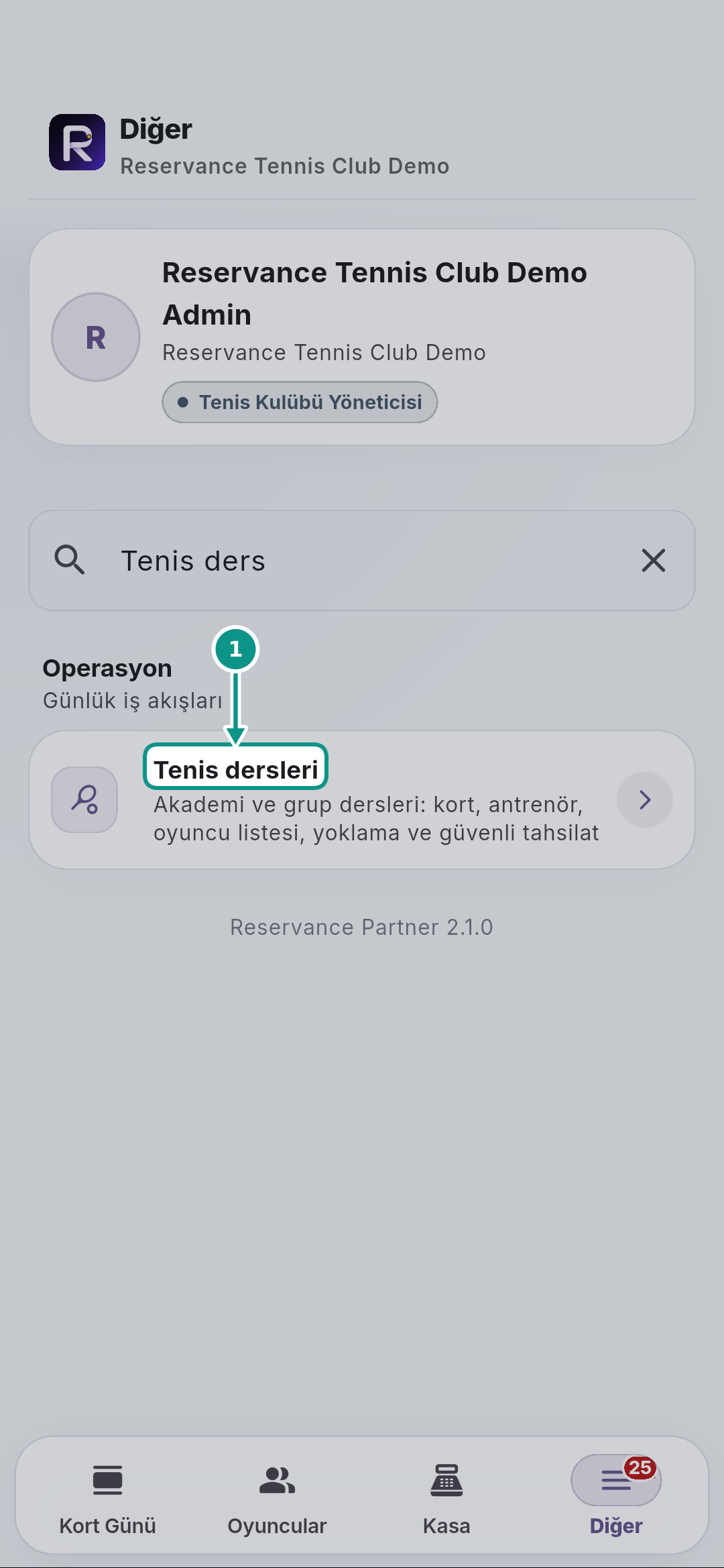 Tenis programları ve günlük dersleri ayırmak: Günlük dersleri açın