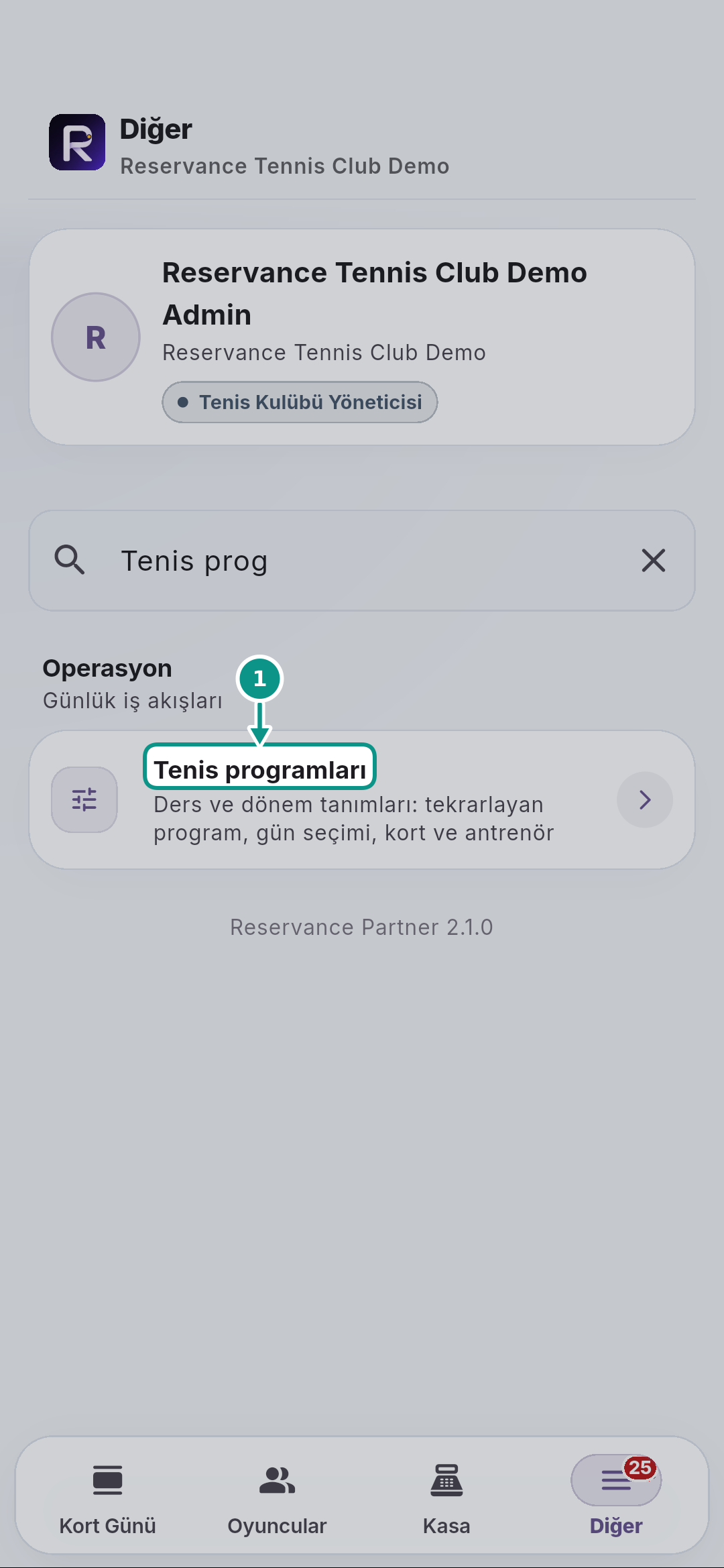 Tenis programları ve günlük dersleri ayırmak: Programları açın