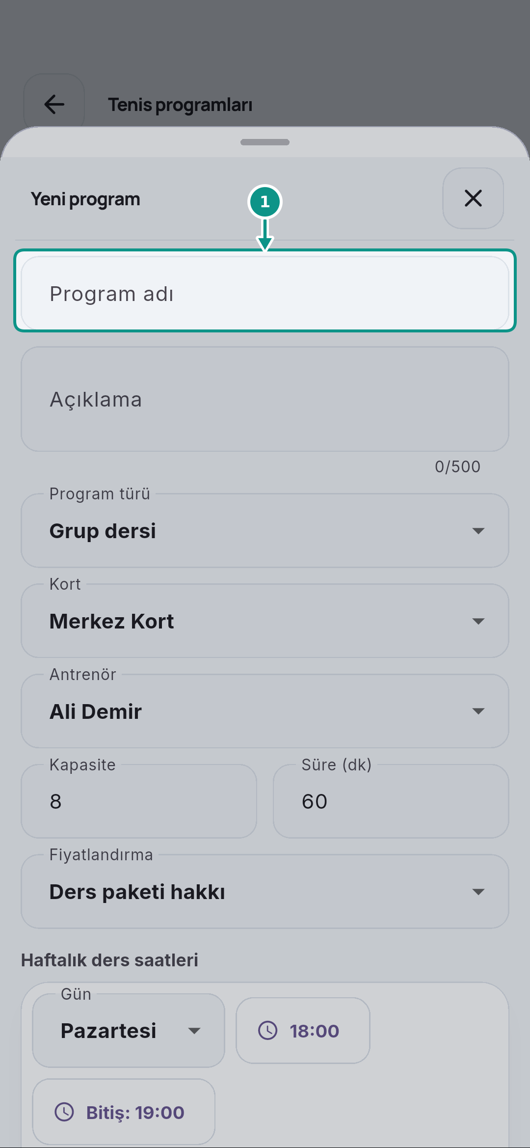 Tenis programları ve günlük dersleri ayırmak: Program adını inceleyin