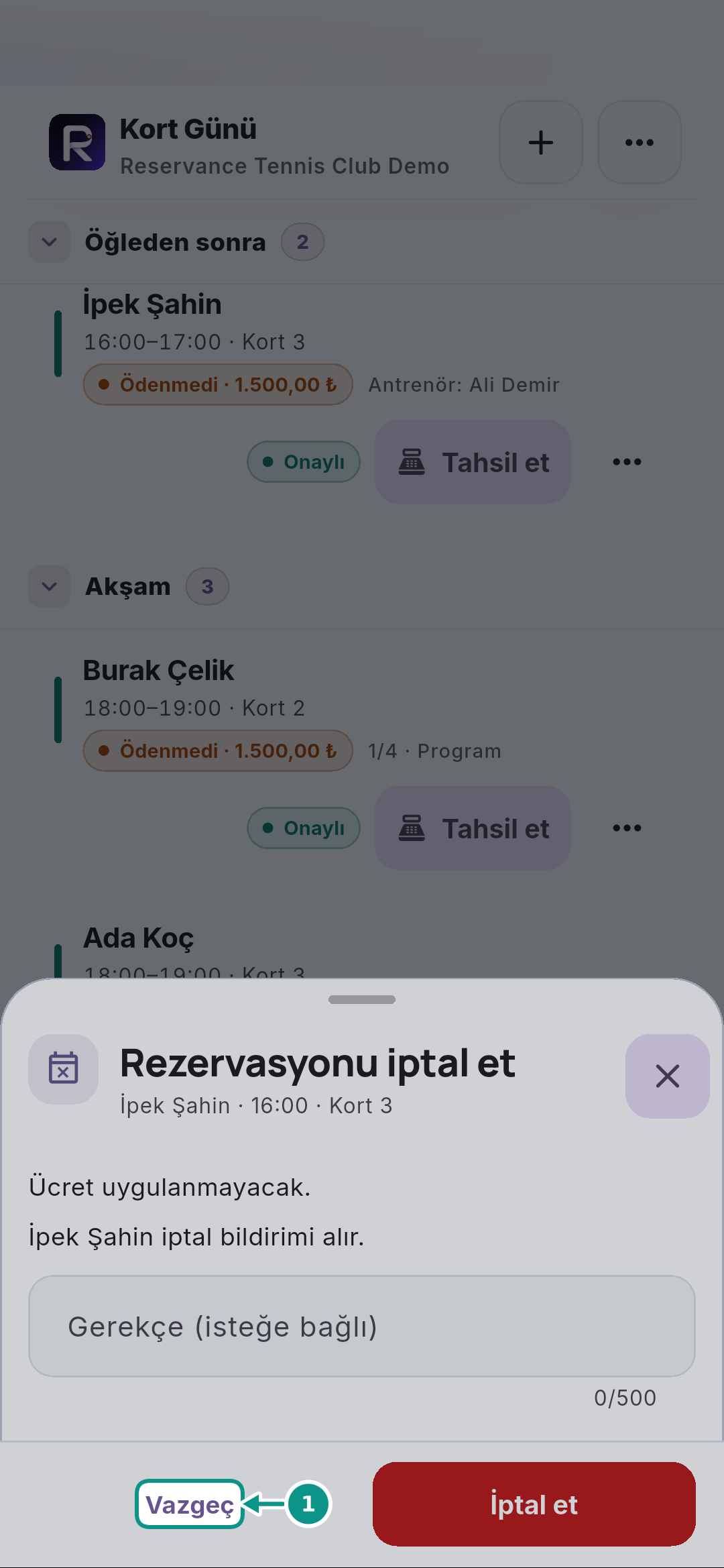 Rezervasyonu taşımak, iptal ve gelmedi kapsamı: İptalden vazgeçin