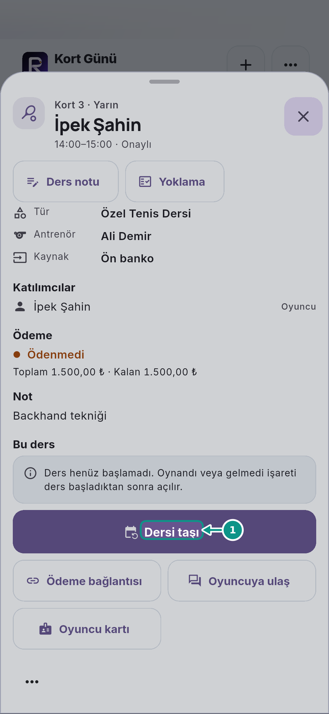Rezervasyonu taşımak, iptal ve gelmedi kapsamı: Taşıma ekranını açın