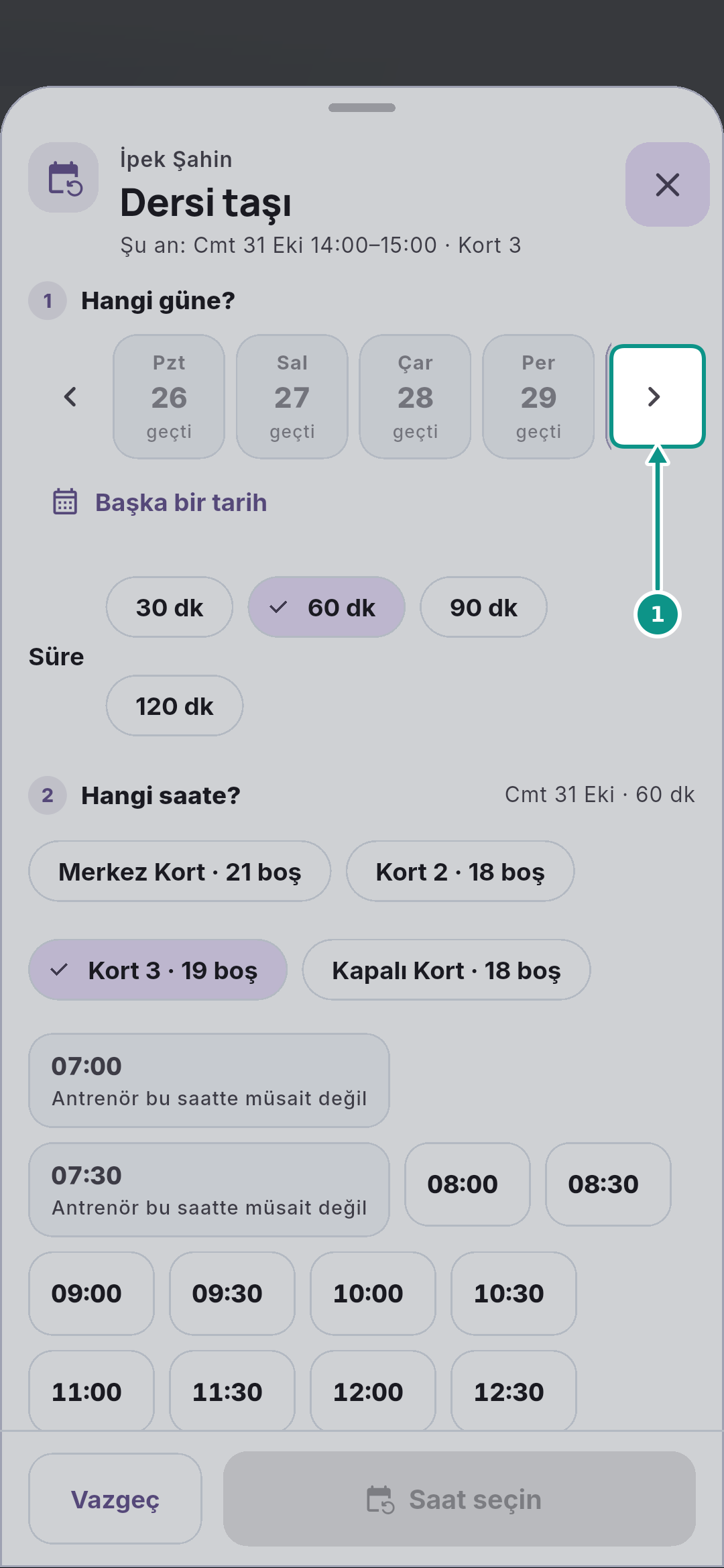 Rezervasyonu taşımak, iptal ve gelmedi kapsamı: Başka güne bakın