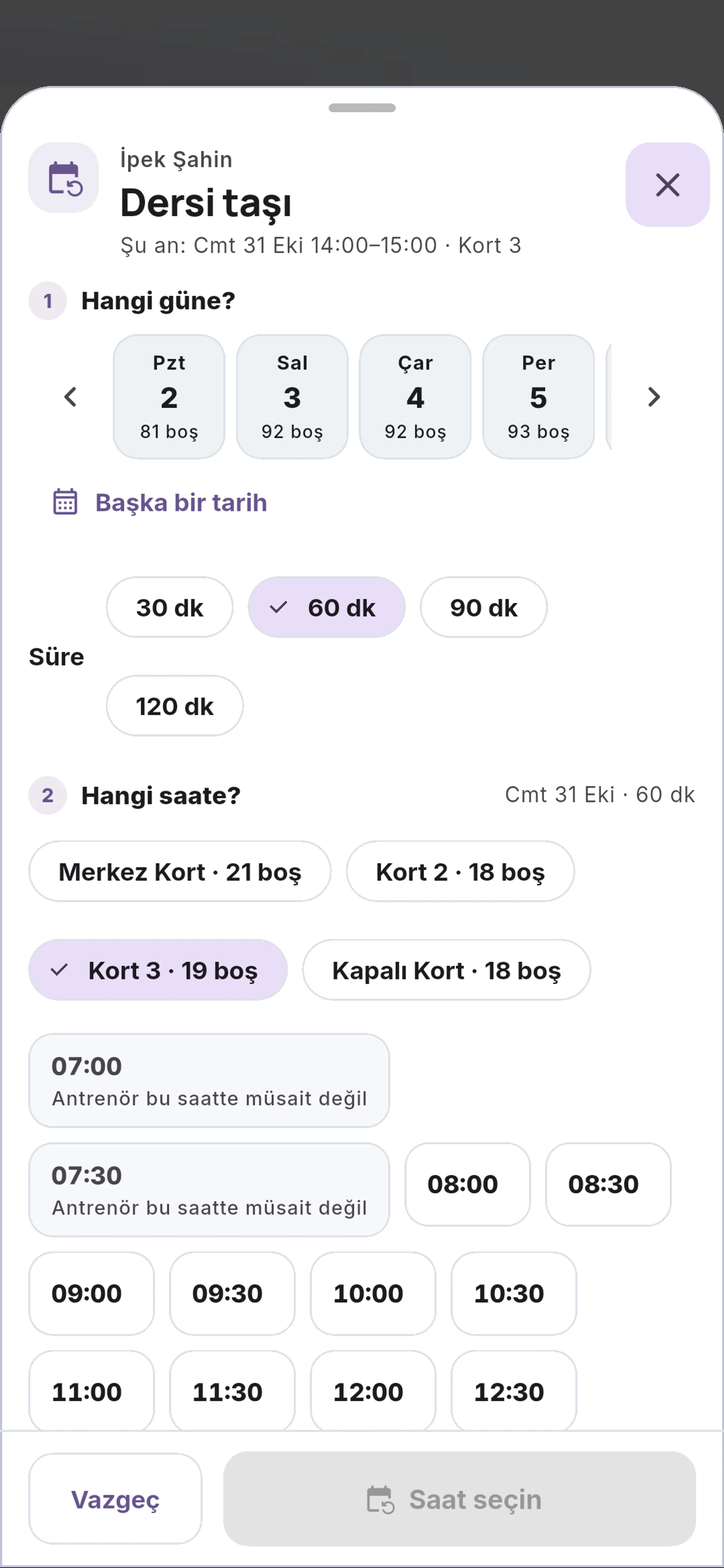 Başlangıç haftasına dönün için yakın görünüm
