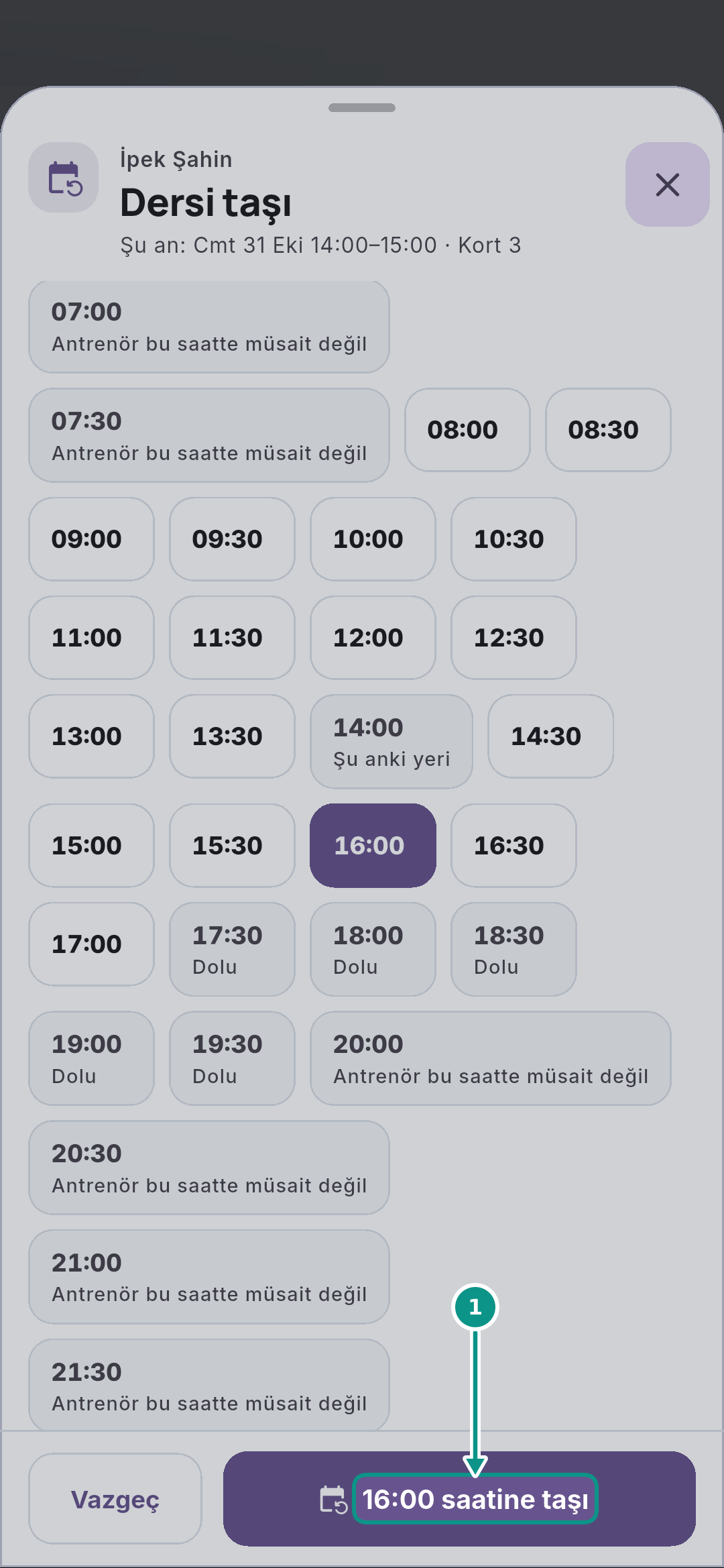 Rezervasyonu taşımak, iptal ve gelmedi kapsamı: Taşımayı onaylayın