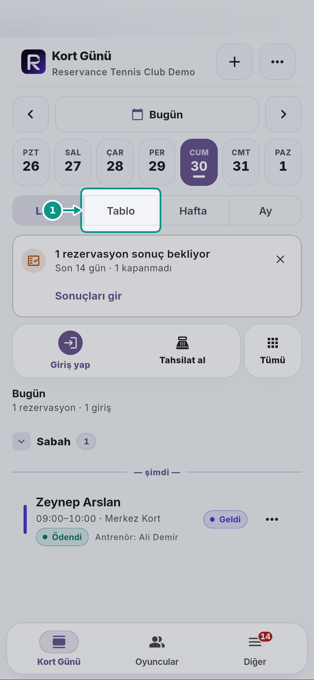 Kort Günü: tarih, görünüm ve filtreler: Kort tablosunu açın