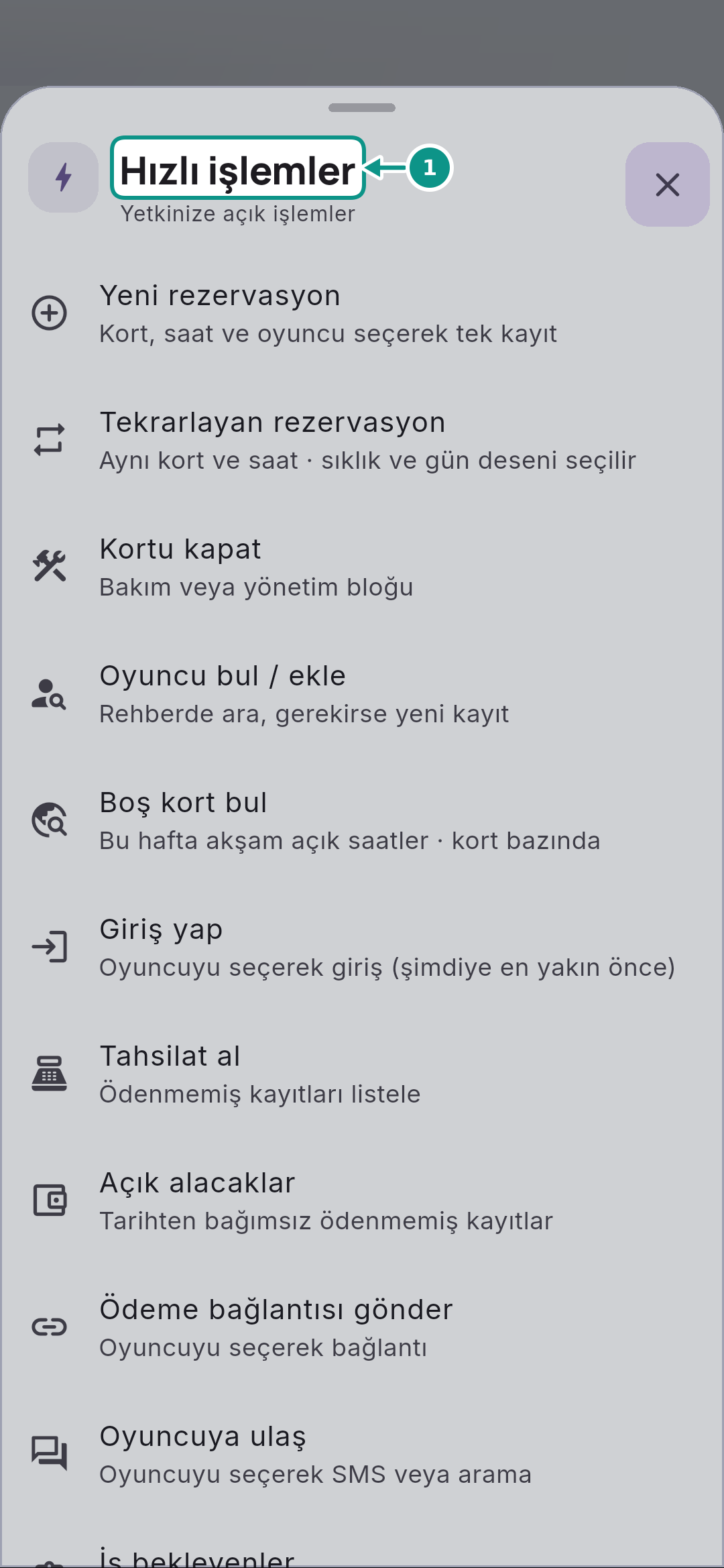 Bakım için kort kapatmak ve kapamayı kaldırmak: İşlem listesini okuyun