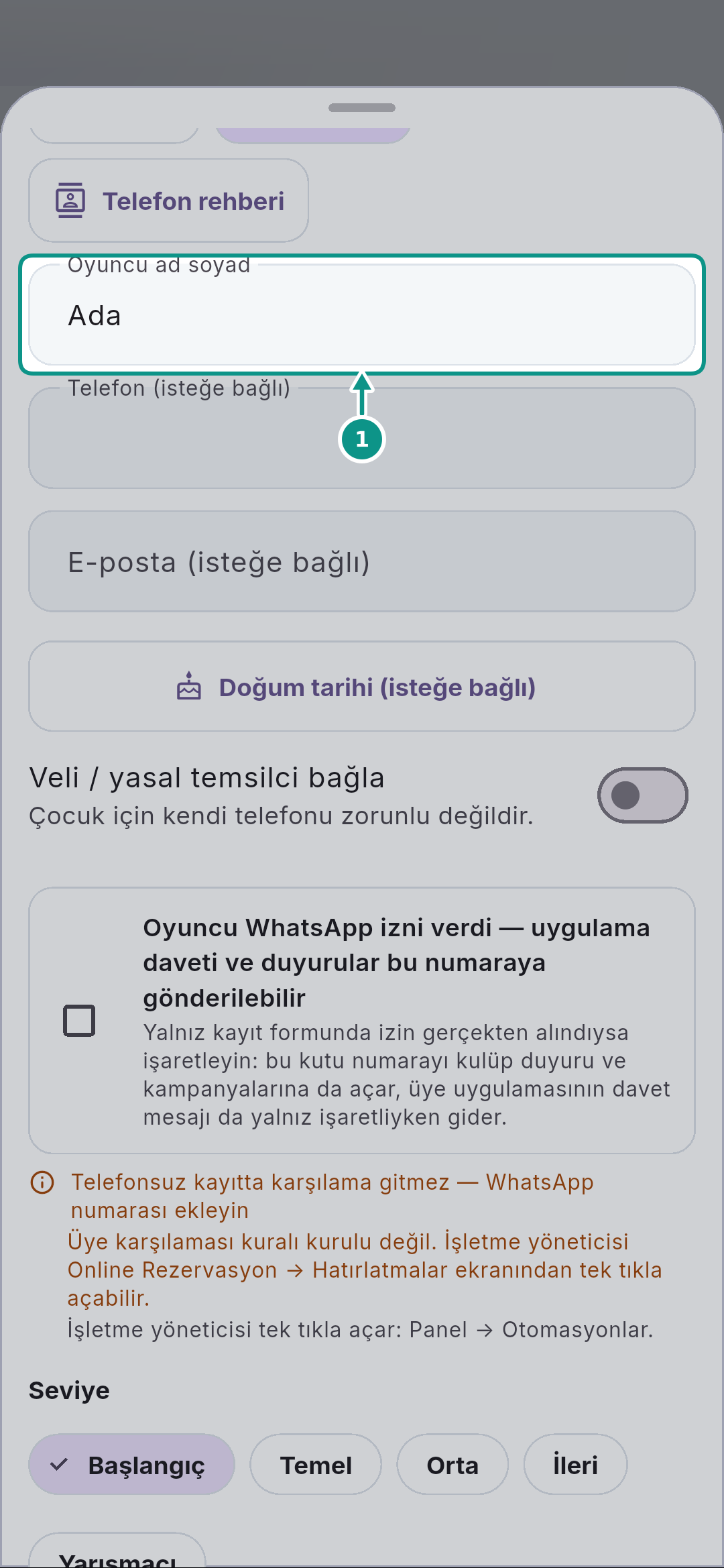 Oyuncu bulmak ve yeni kayıt formunu tanımak: Kişi alanını okuyun