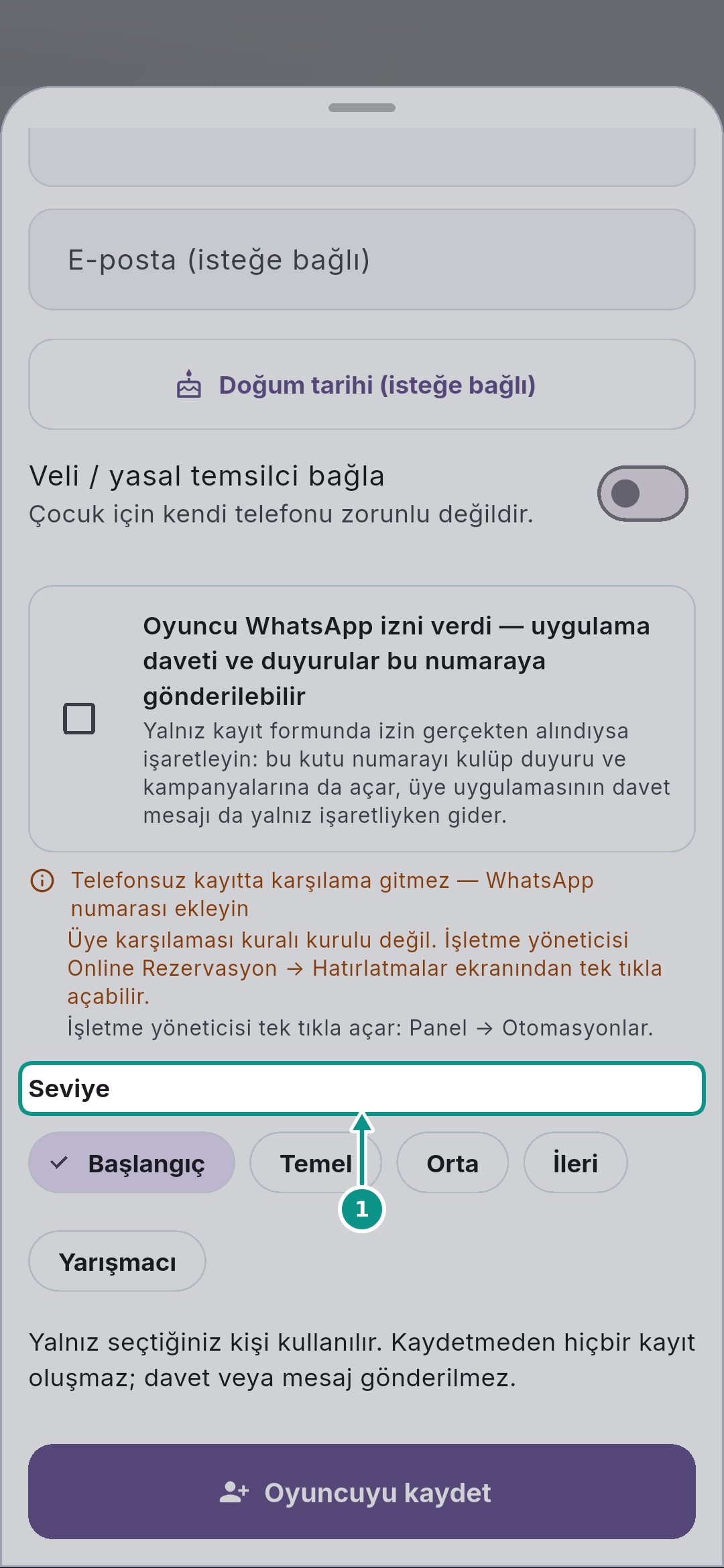 Oyuncu bulmak ve yeni kayıt formunu tanımak: Seviyeyi inceleyin