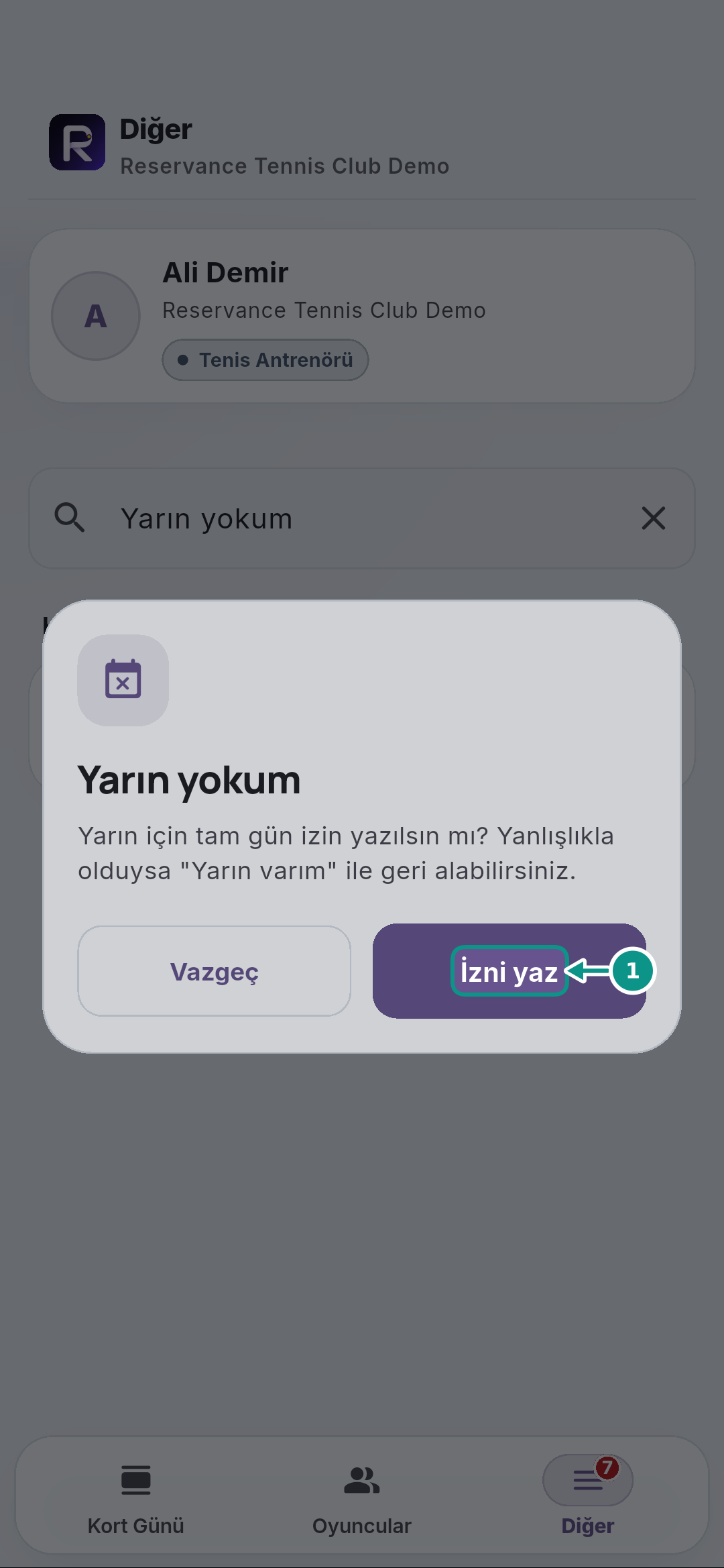 Bugün ve yarın için izin yazmak, geri almak: İzni kaydedin