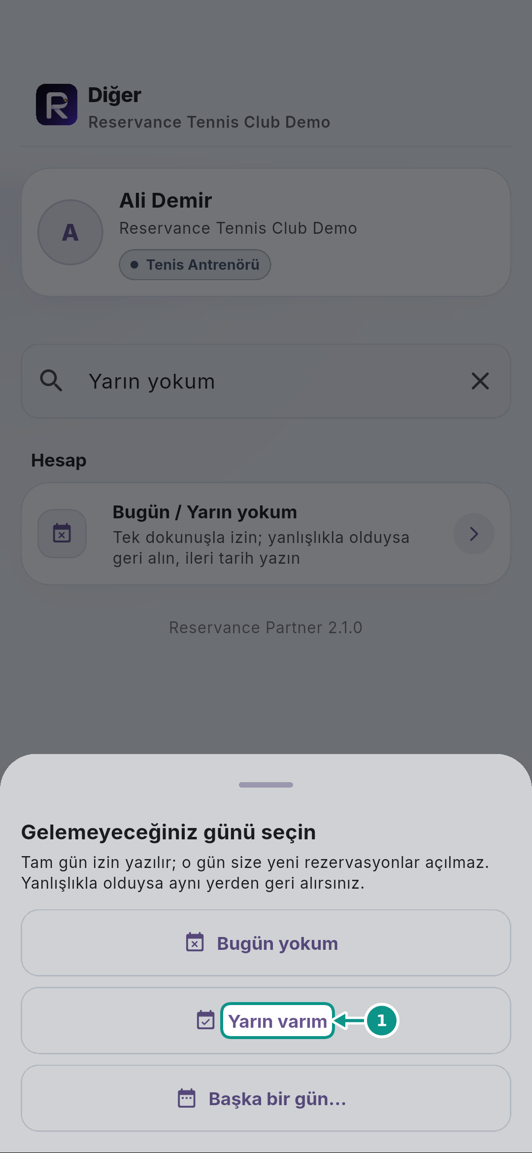 Bugün ve yarın için izin yazmak, geri almak: Müsaitliği geri açın