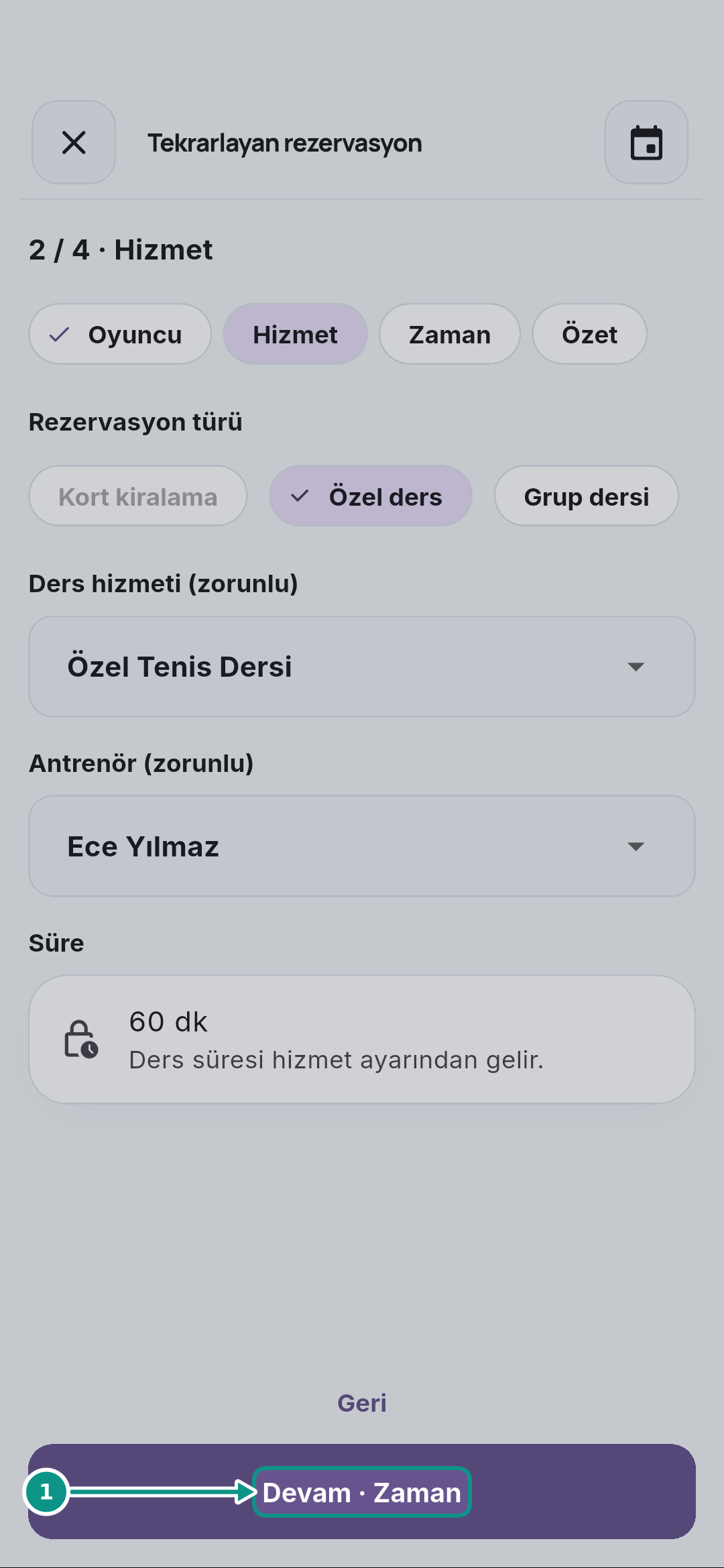 Haftalık özel ders serisi oluşturmak: Zamanı belirleyin