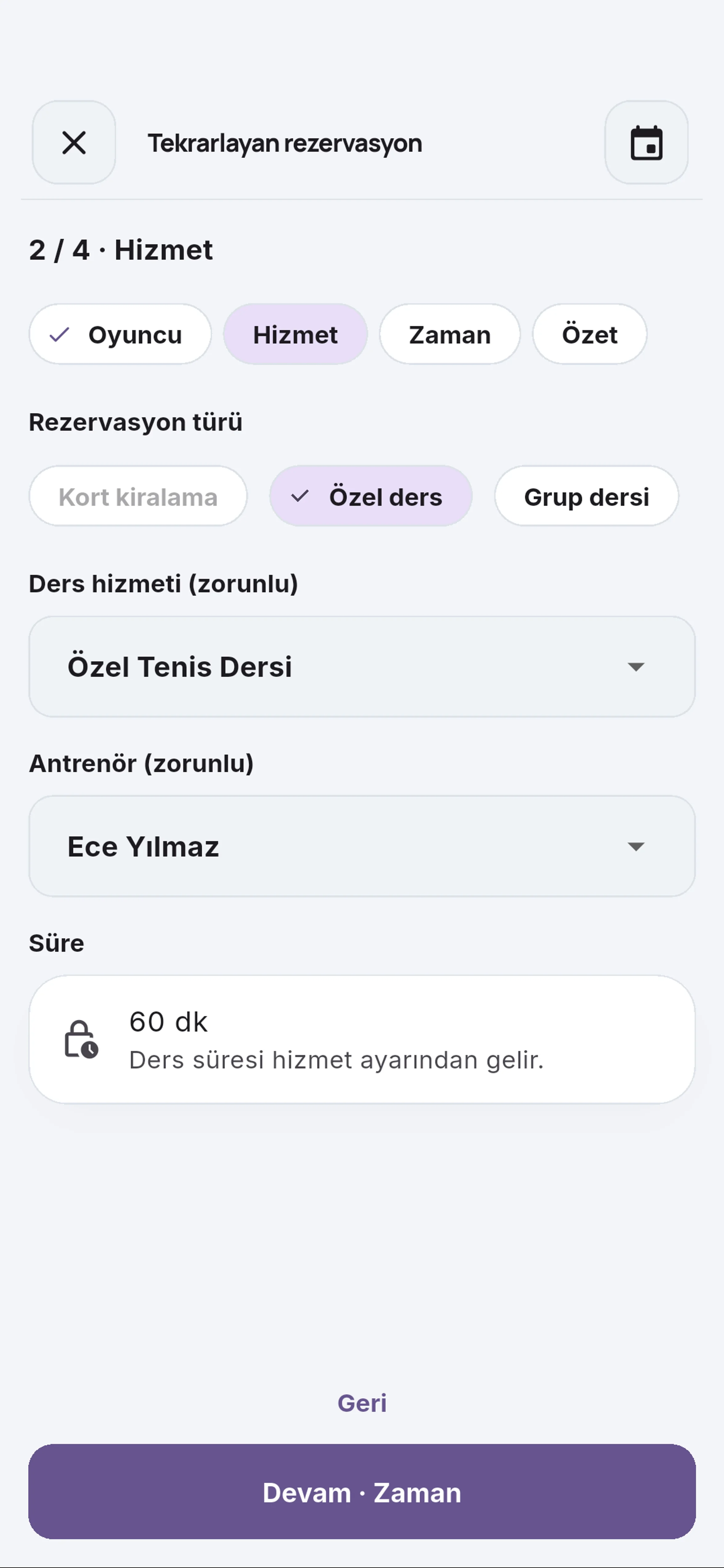Devam · Zaman için yakın görünüm
