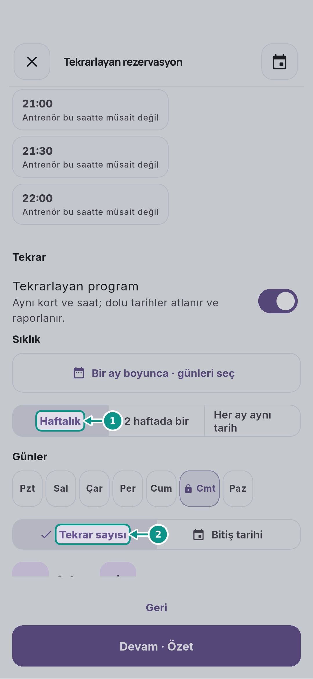Haftalık özel ders serisi oluşturmak: Haftalık tekrarı okuyun