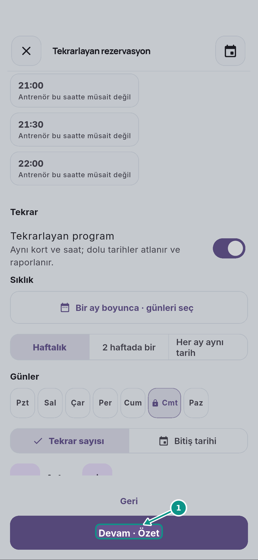 Haftalık özel ders serisi oluşturmak: Serinin özetine geçin