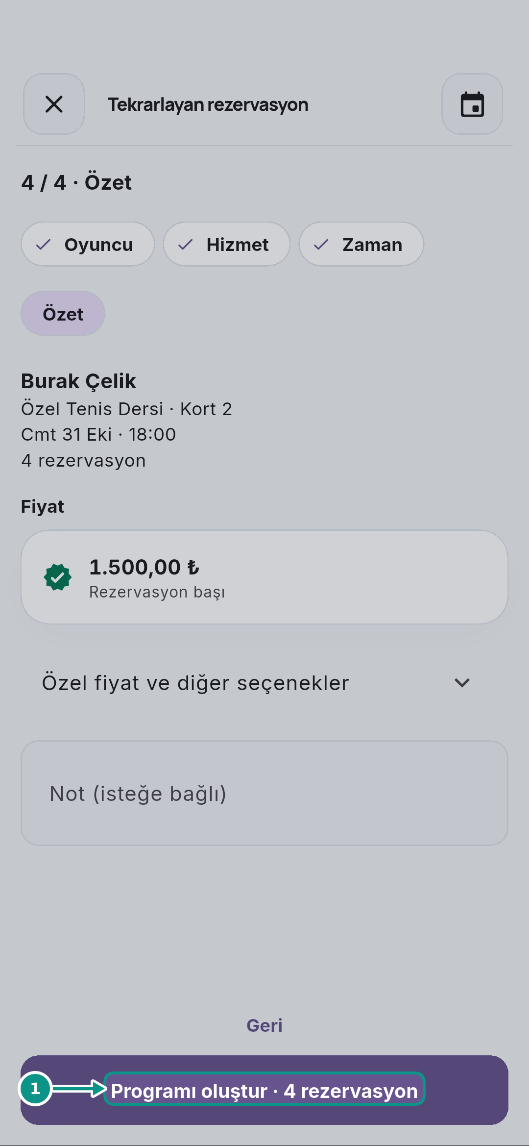 Haftalık özel ders serisi oluşturmak: Tarih listesini açın