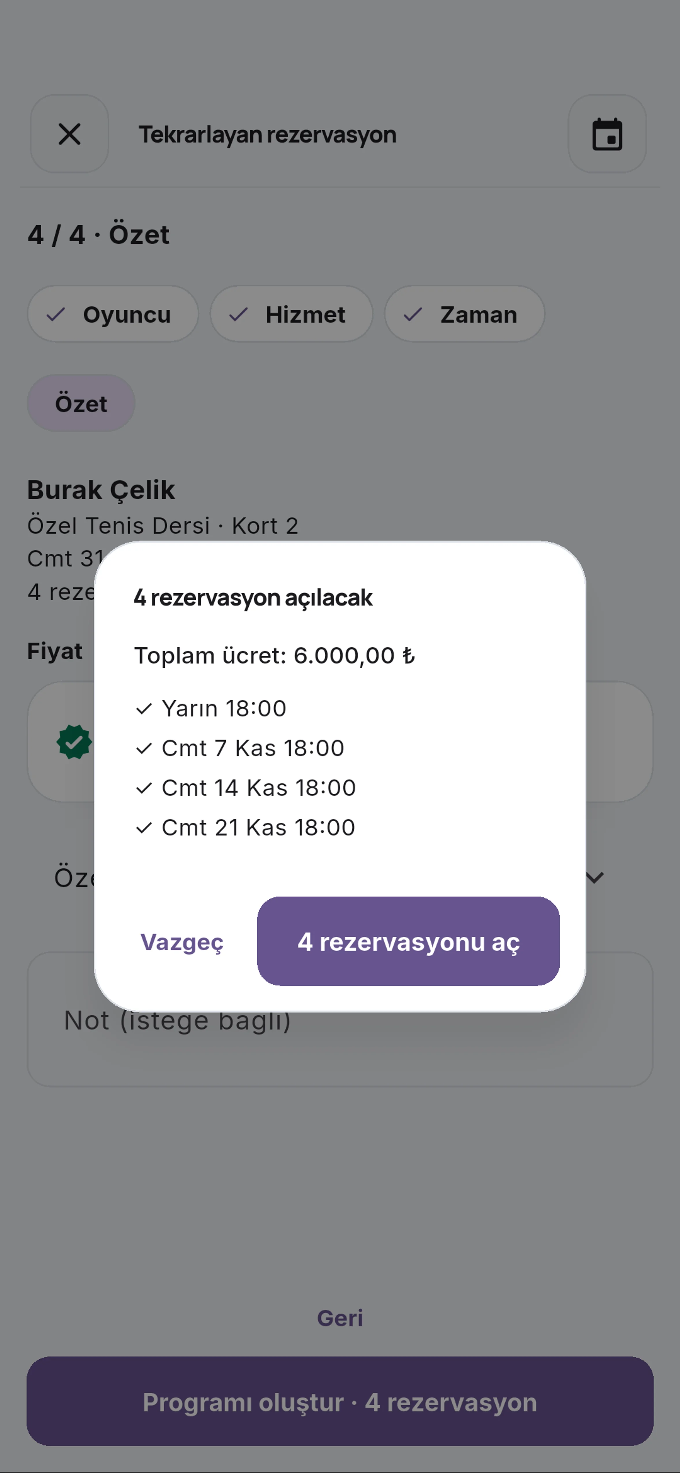 4 rezervasyonu aç için yakın görünüm