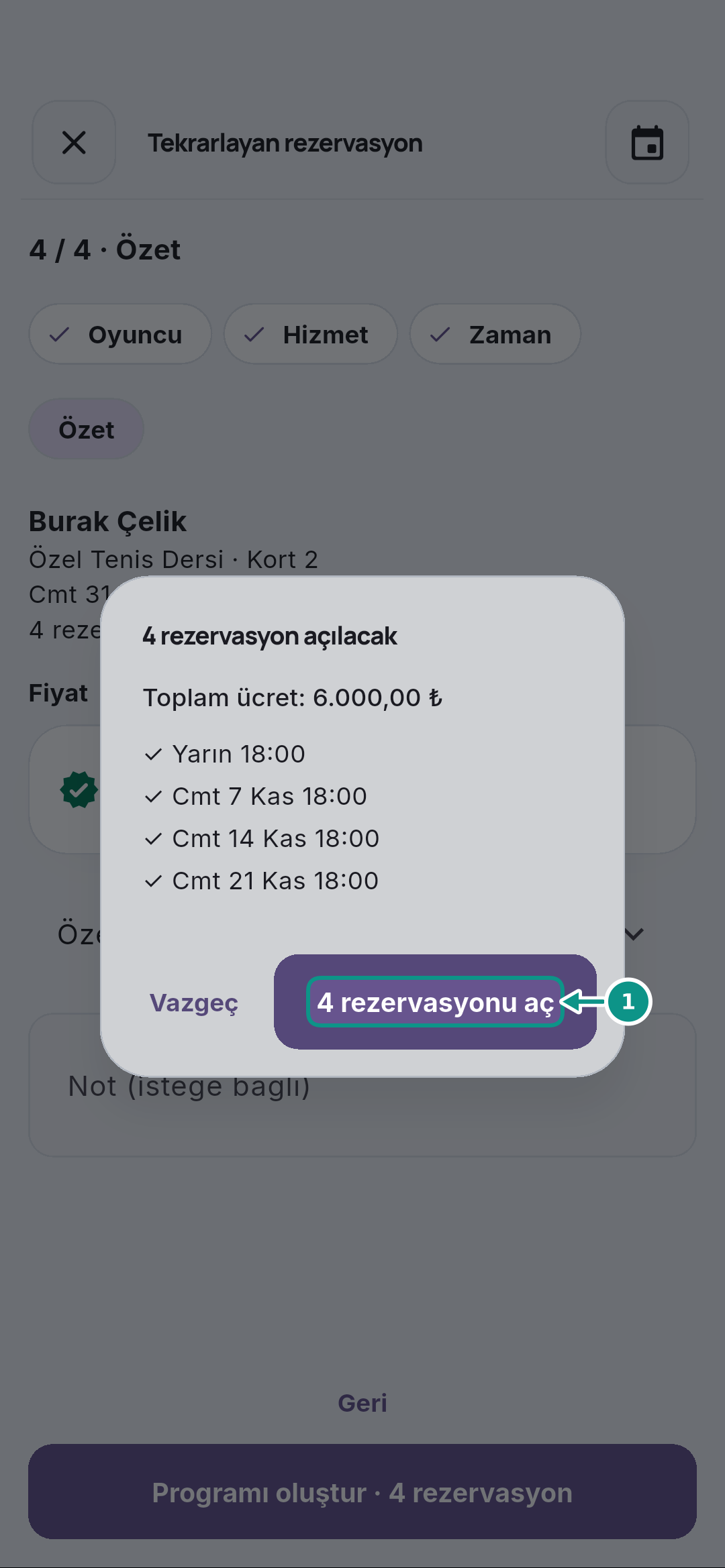 Haftalık özel ders serisi oluşturmak: Seriyi onaylayın