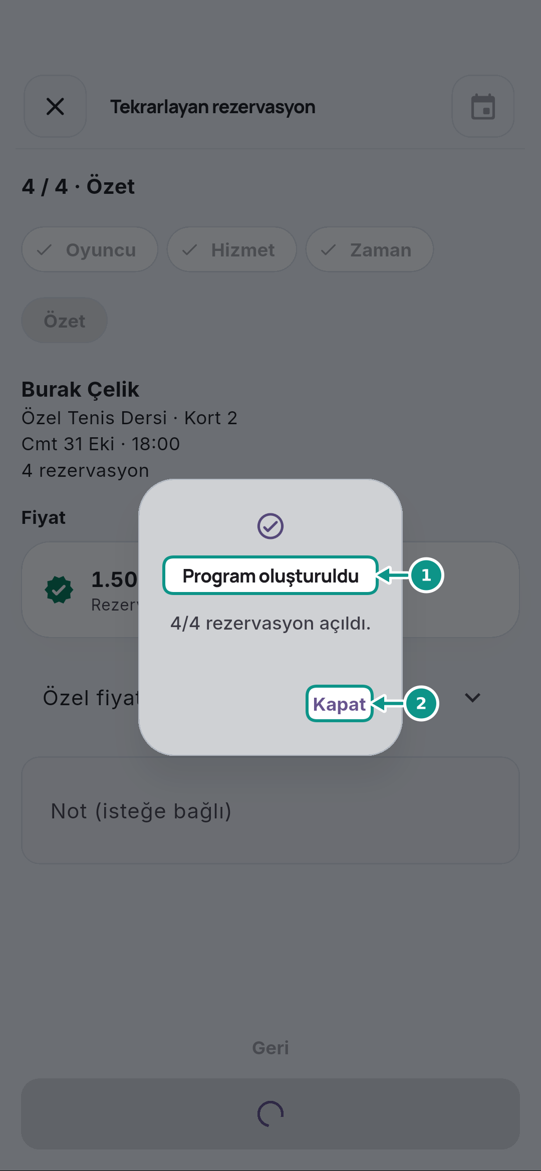 Haftalık özel ders serisi oluşturmak: Sonuç raporunu okuyun