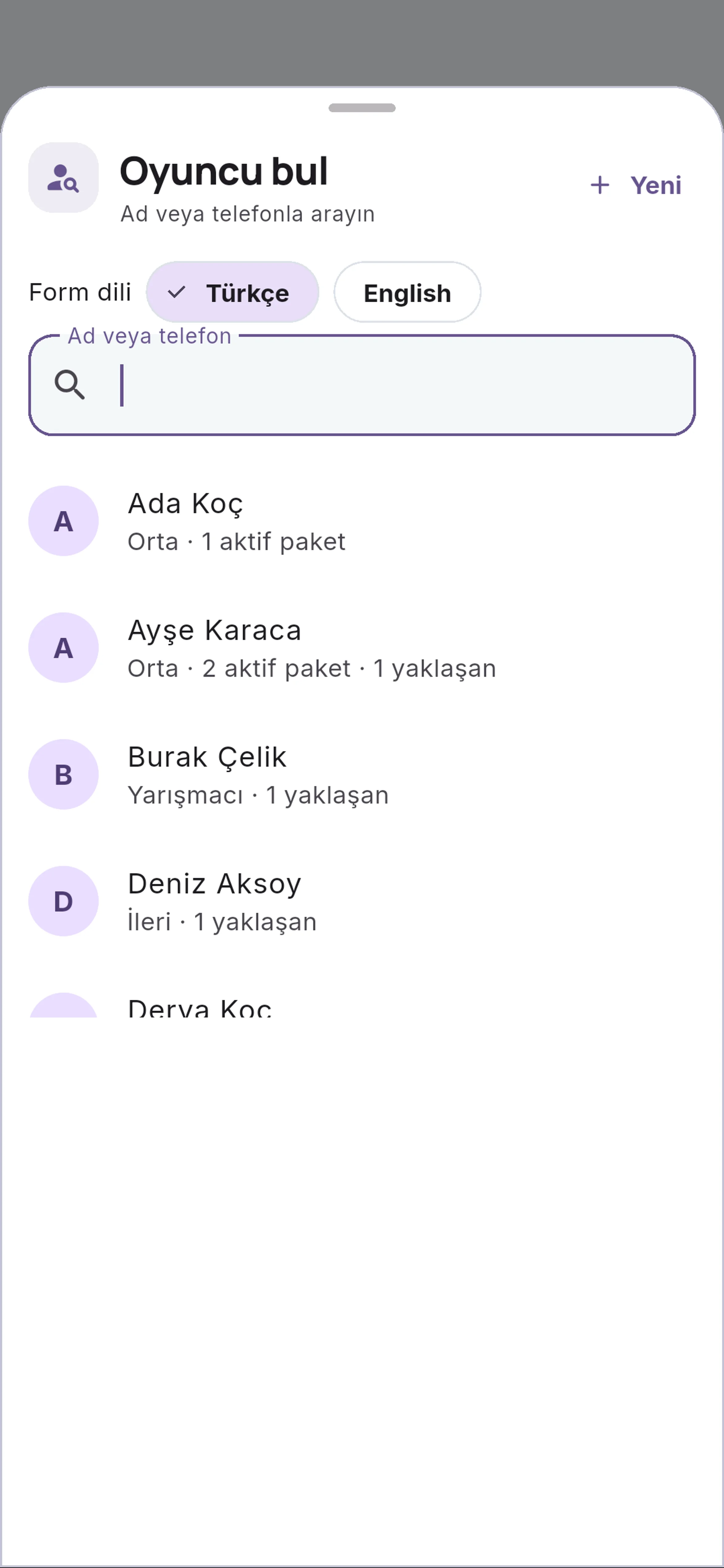 Arama alanı için yakın görünüm