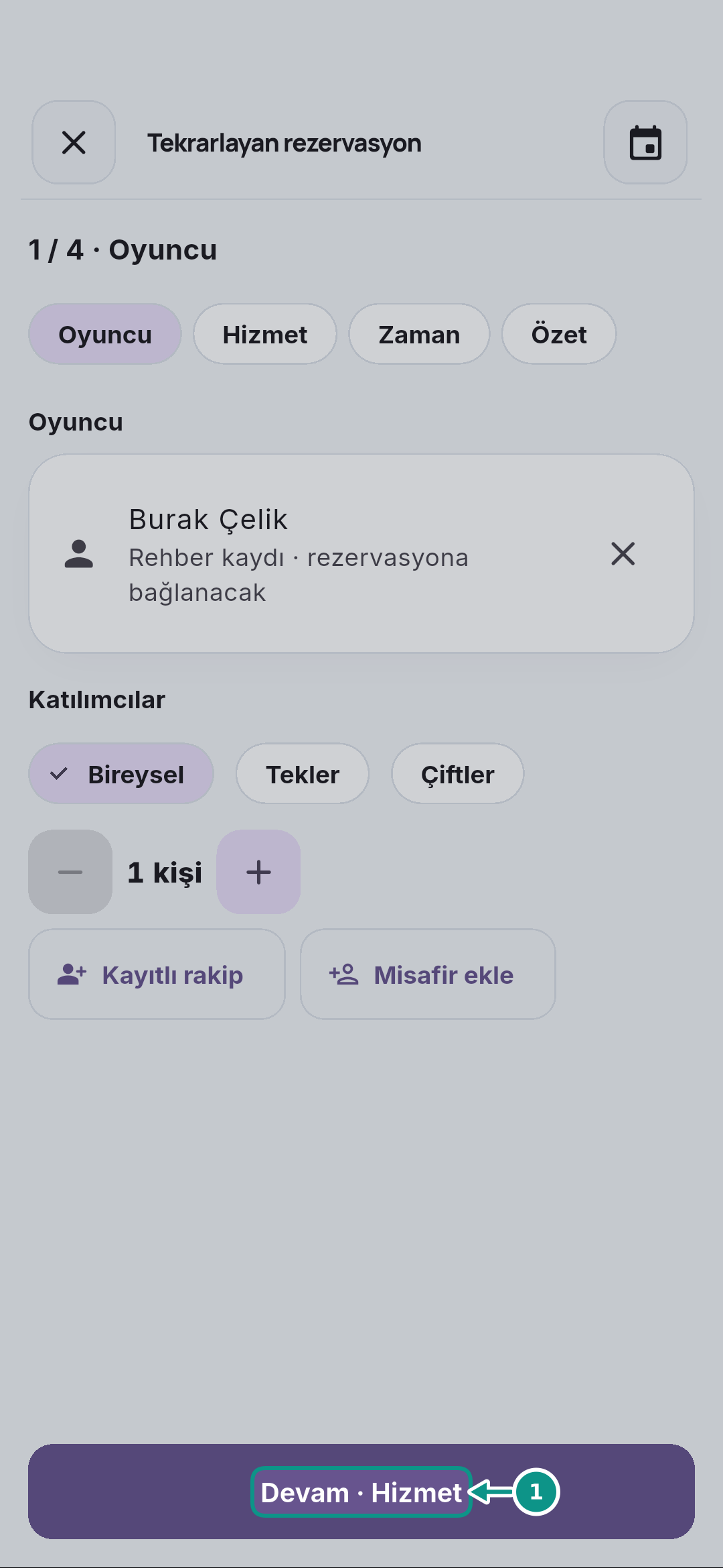 Haftalık özel ders serisi oluşturmak: Hizmet adımına geçin