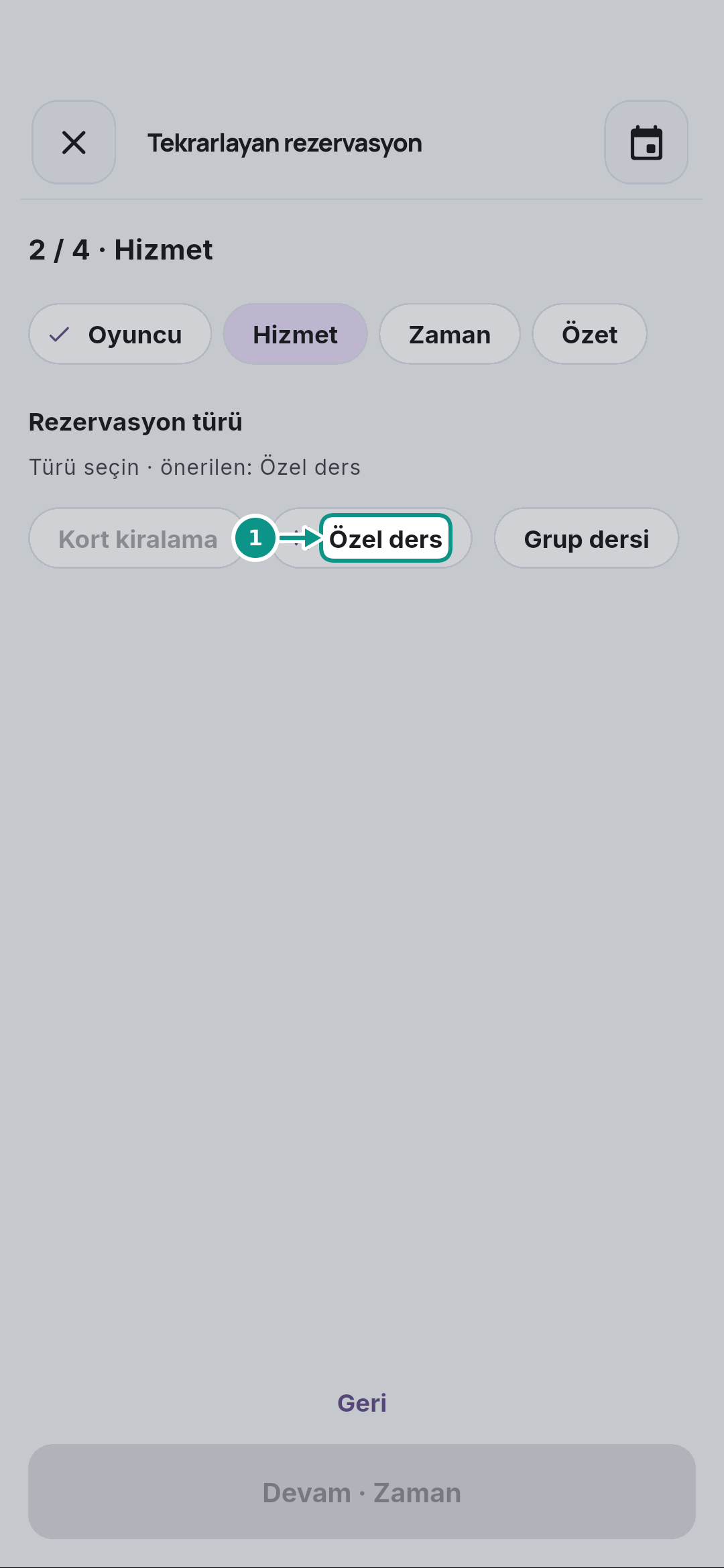 Haftalık özel ders serisi oluşturmak: Özel dersi seçin