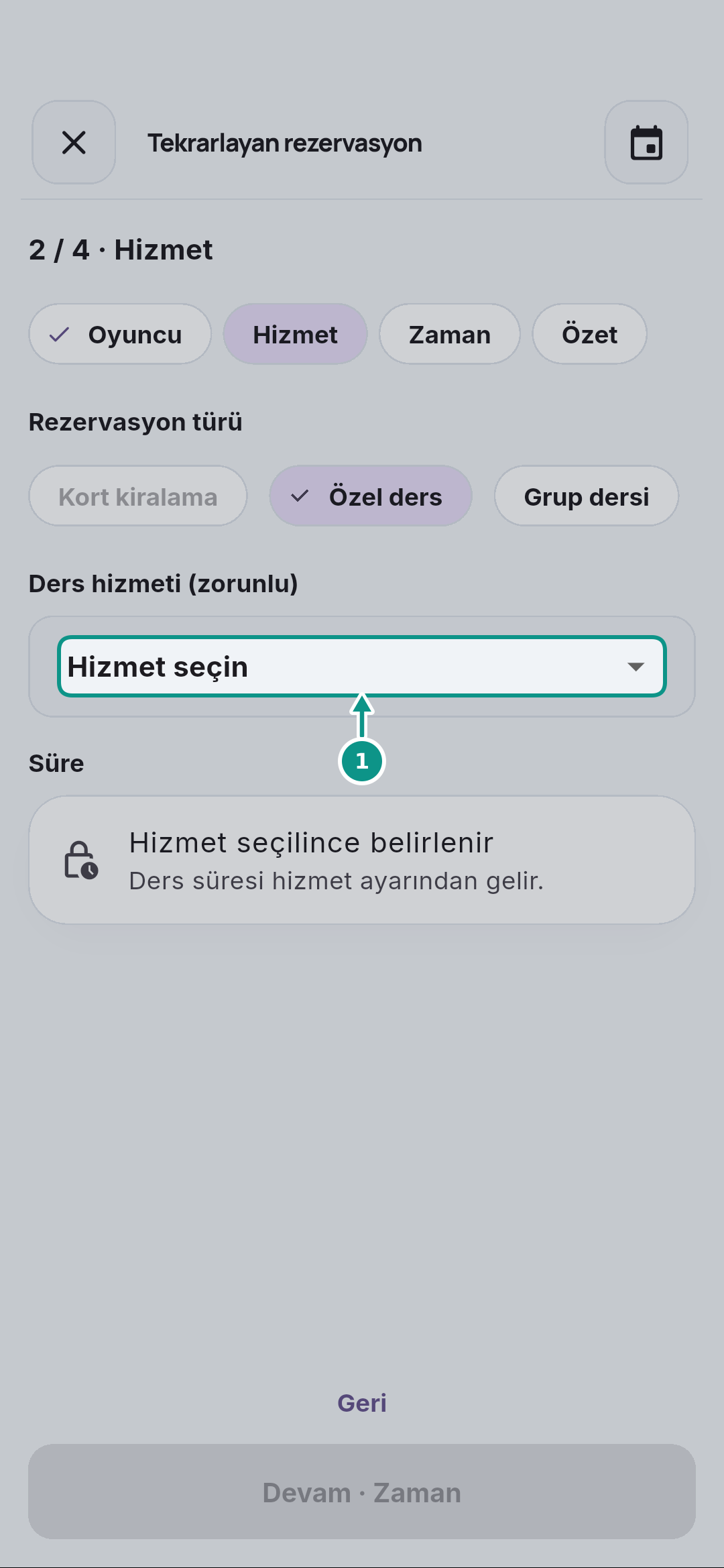 Haftalık özel ders serisi oluşturmak: Hizmet listesini açın