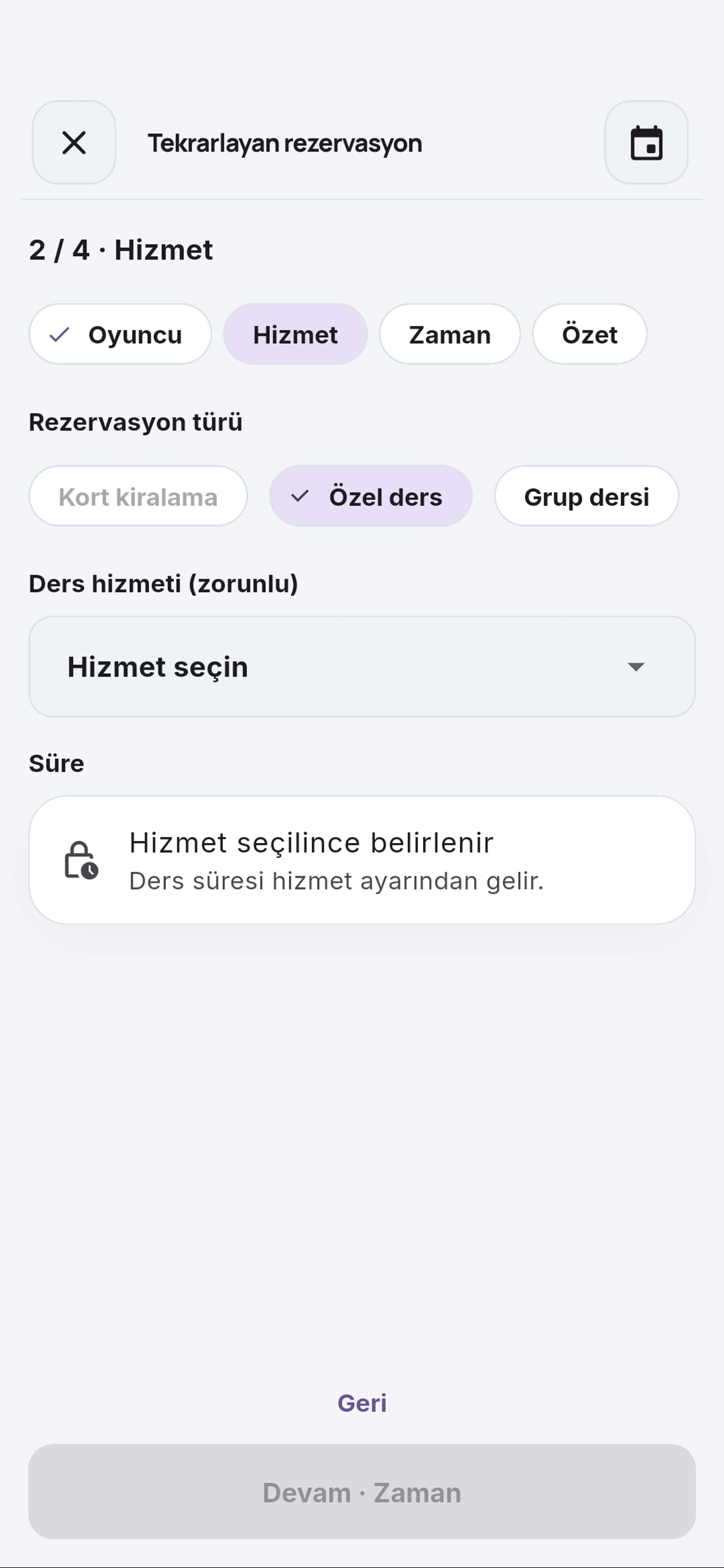 Hizmet listesi için yakın görünüm