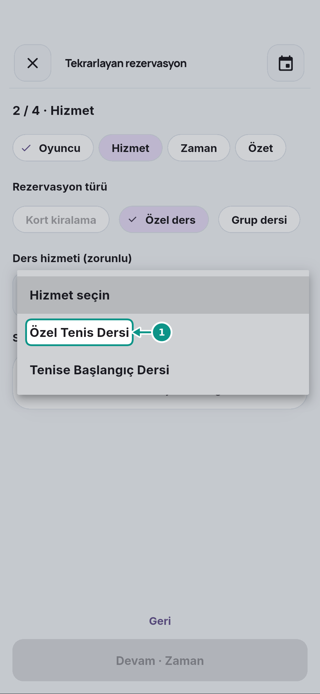 Haftalık özel ders serisi oluşturmak: Dersi belirleyin