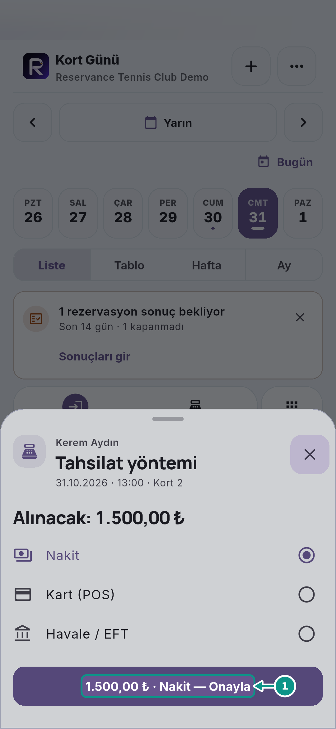 Tahsilat, kapora ve ödeme bağlantısını ayırmak: Tahsilatı onaylayın